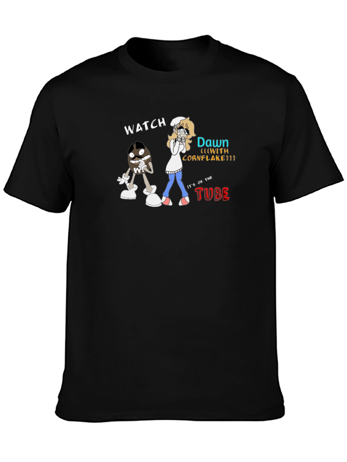 Black Watch Dawn (with Cornflake) T-Shirt - Funny Cartoon Tee view 3