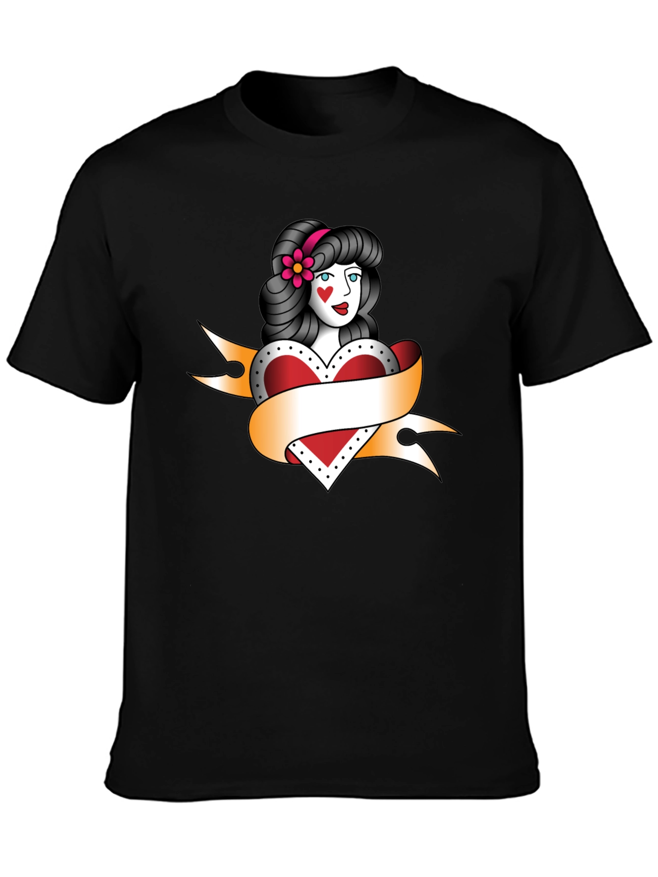 Black Vintage Tattoo Style Heart Woman Black T-Shirt view 3