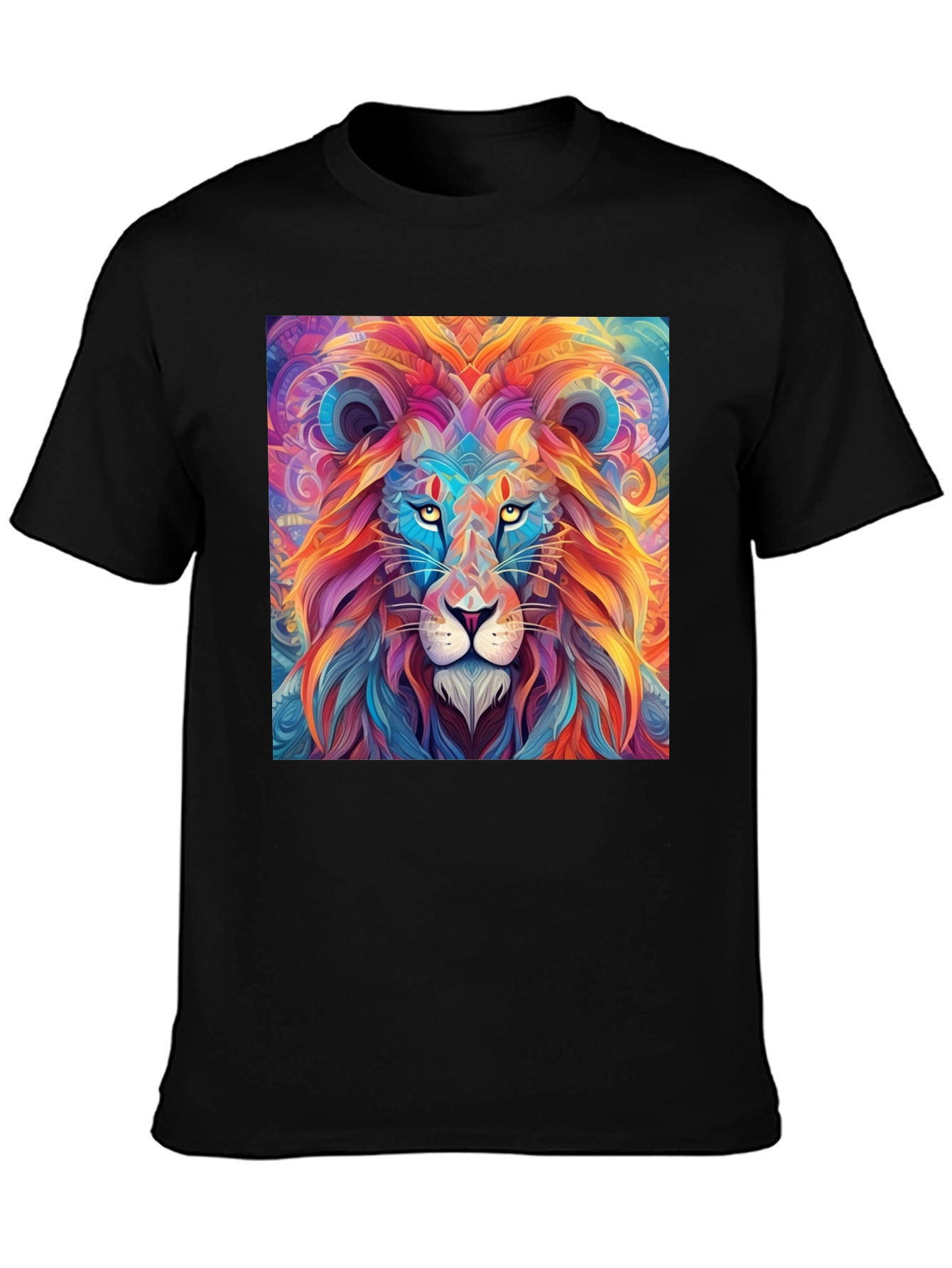 Black Vibrant Lion Graphic Print Black T-Shirt view 3