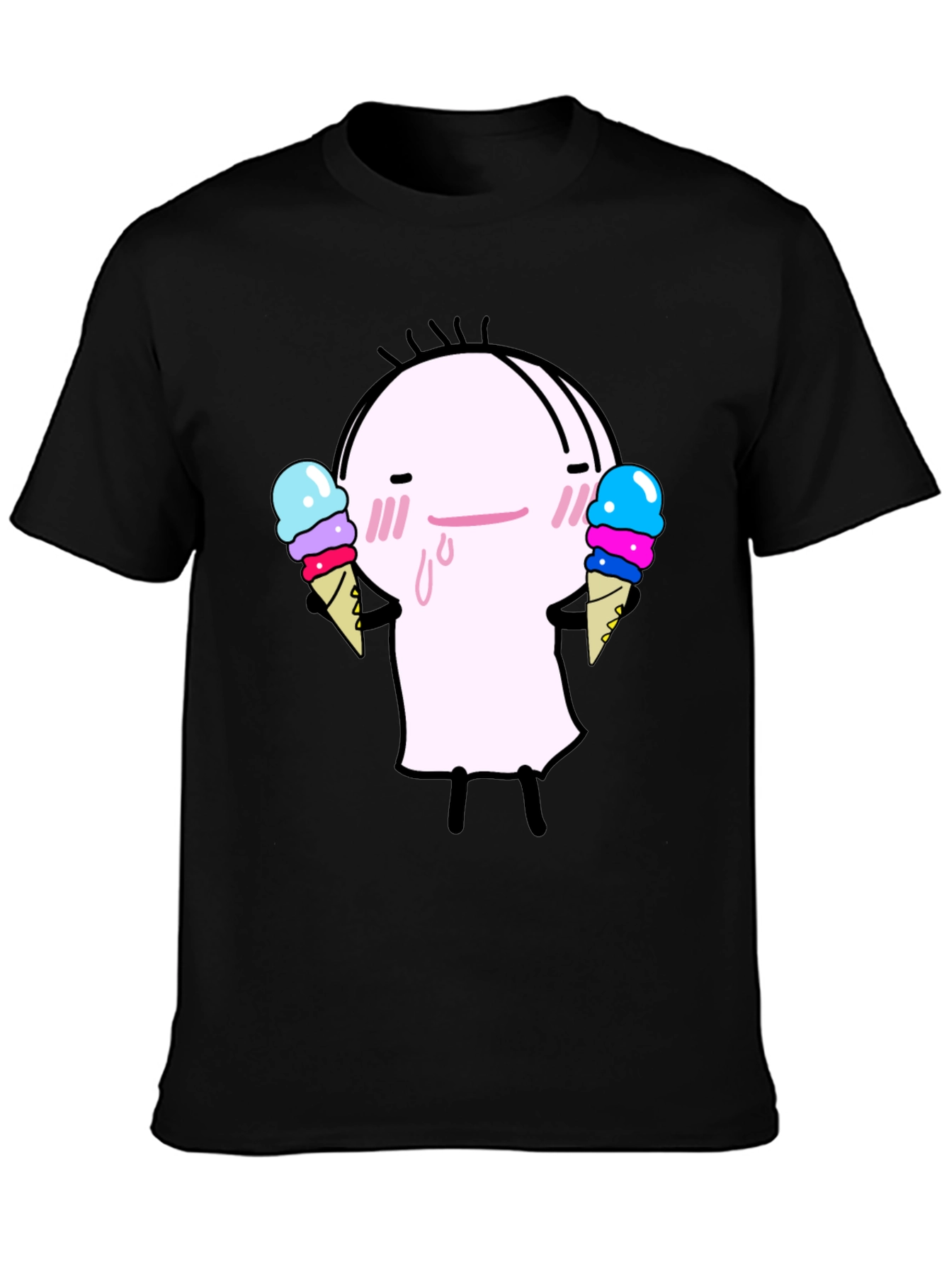 Black Cute Ice Cream Character Black T-Shirt view 3