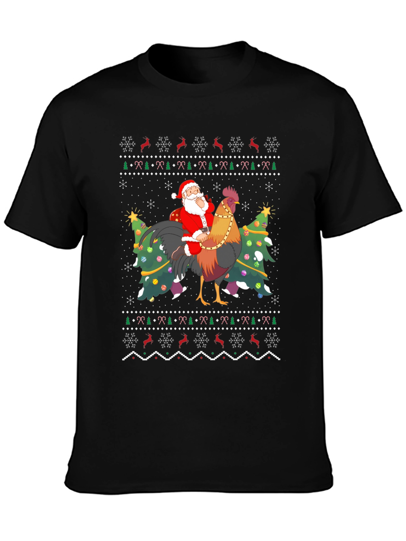 Santa Riding Rooster Ugly Christmas T-Shirt - 3