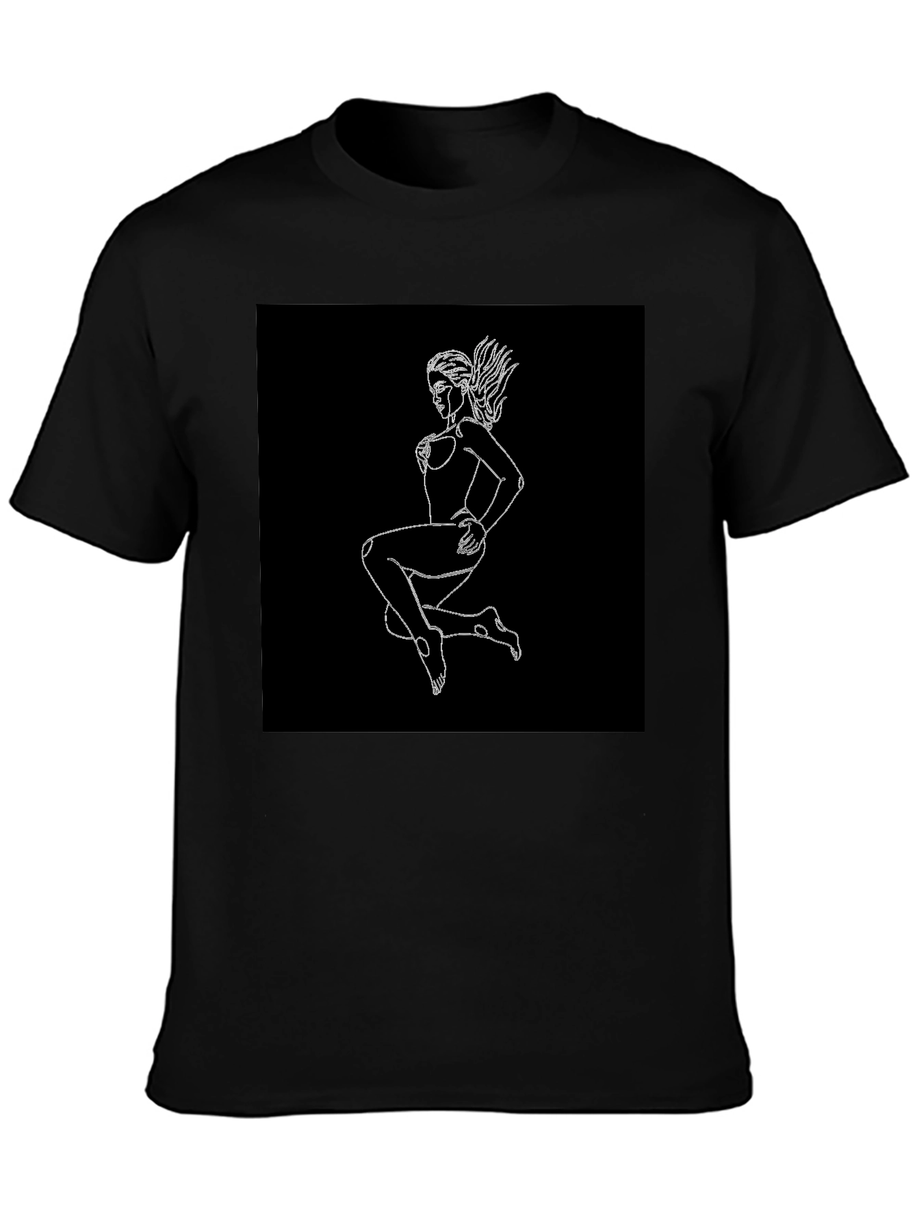 Black Black T-Shirt with Graphic Print - Woman Outline view 3