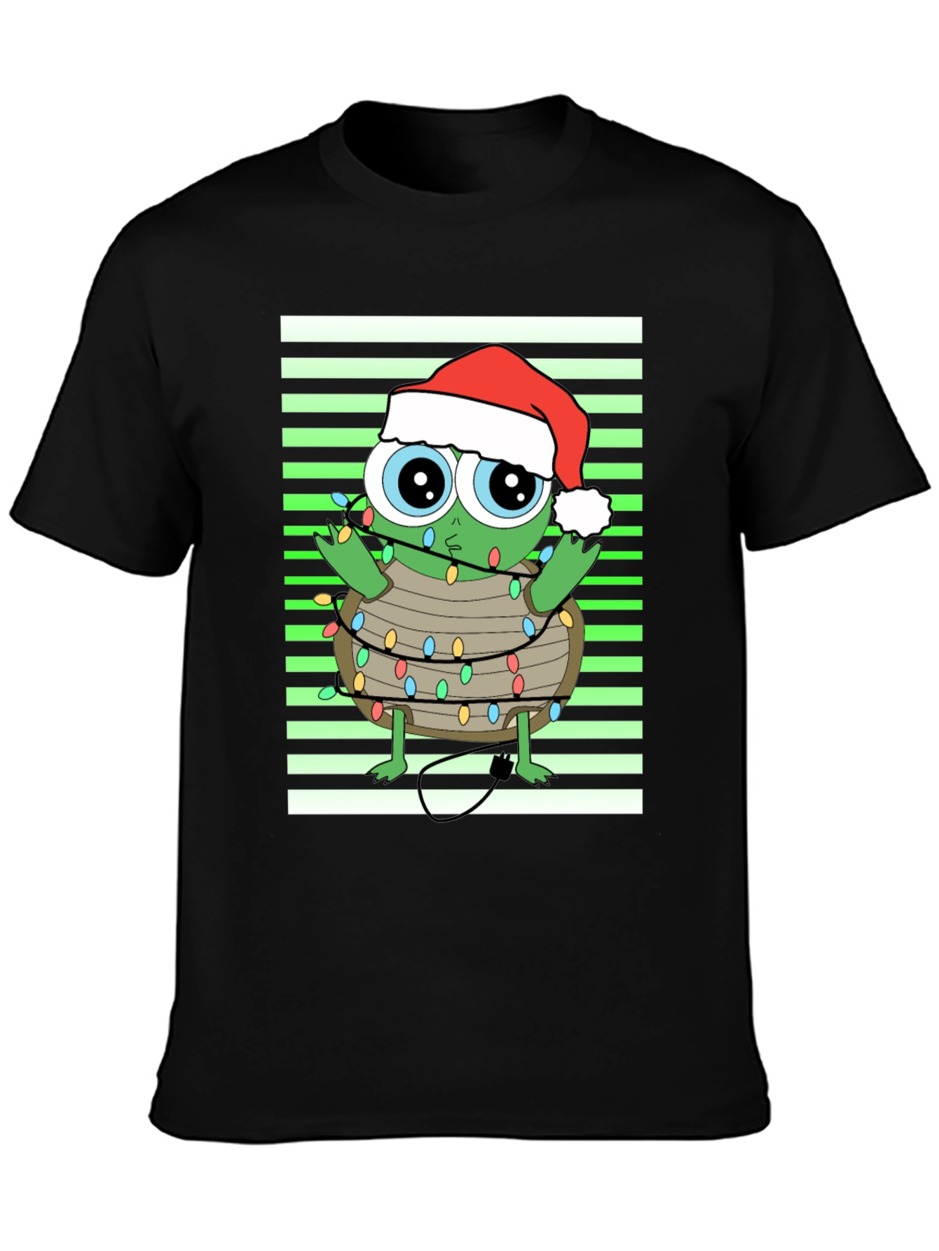 Black Christmas Turtle in Lights Graphic Tee view 3