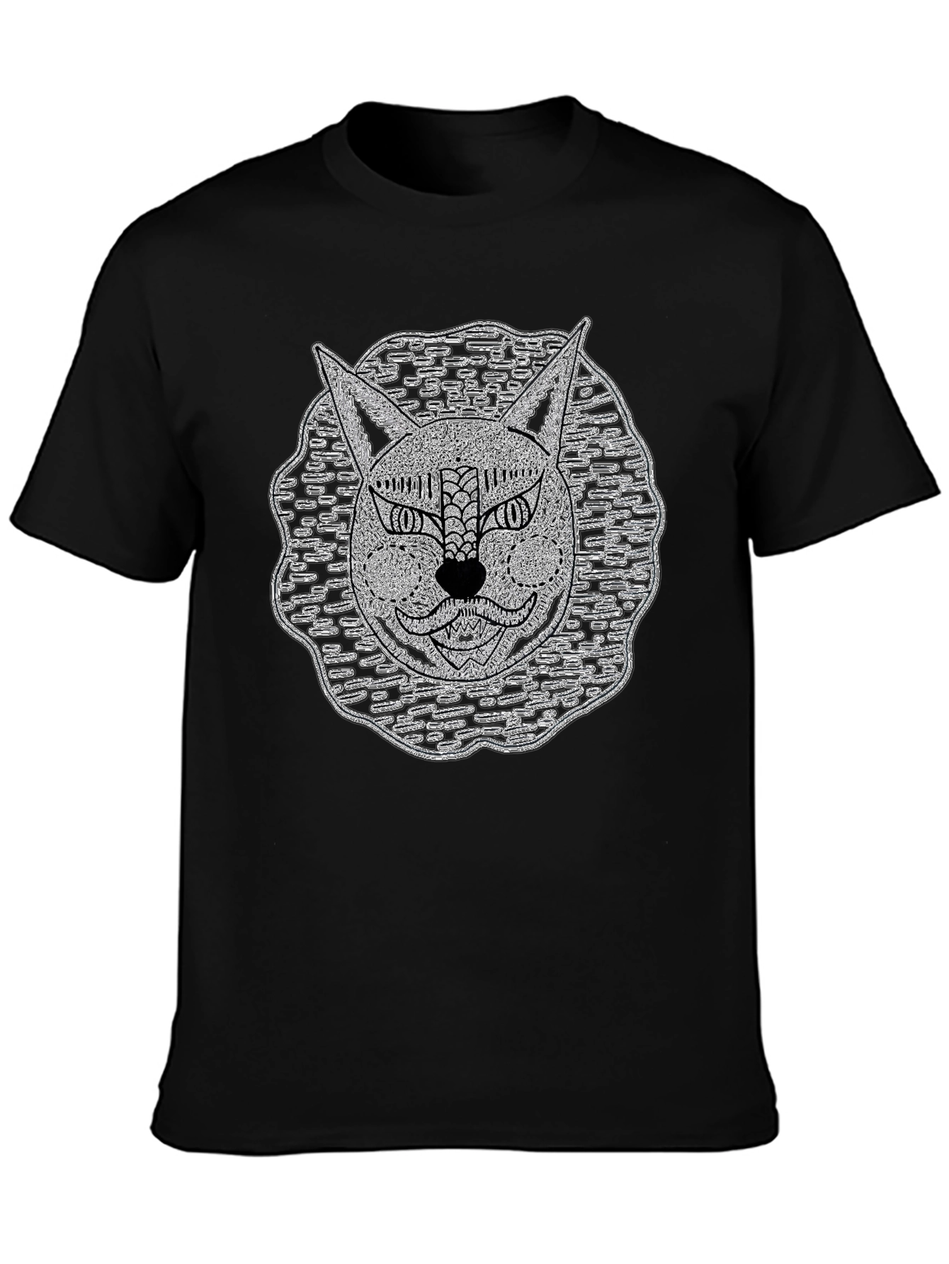 Black Abstract Cat Face Black T-Shirt view 3
