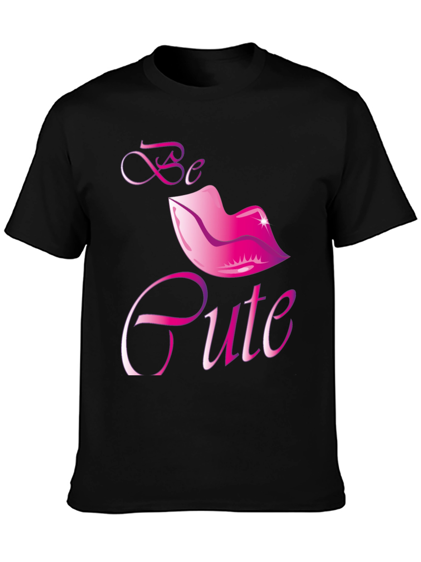 Black Be Cute Lips Graphic Black T-Shirt view 3