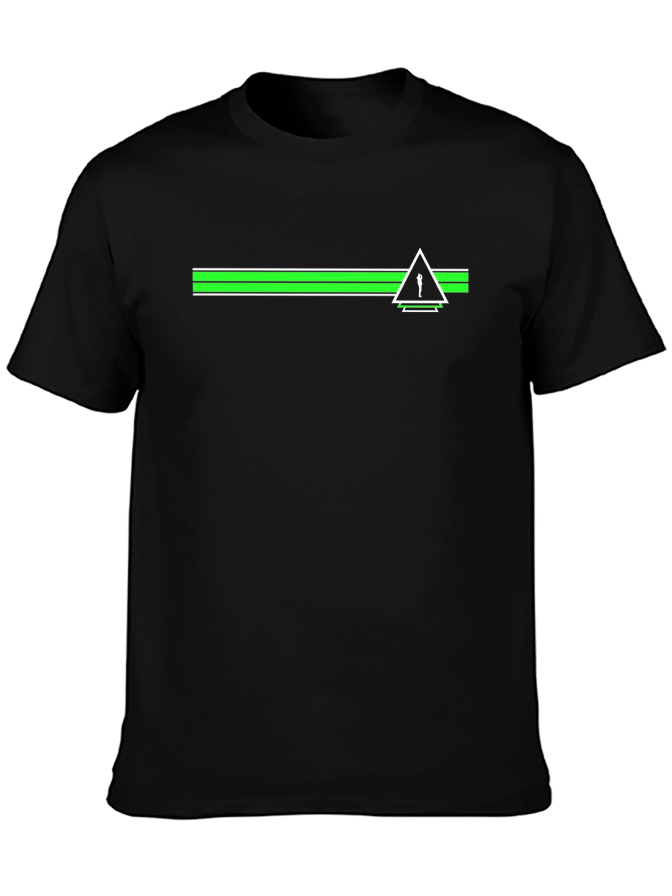 Black Modern Graphic Tee - Green Stripe & Triangle view 3