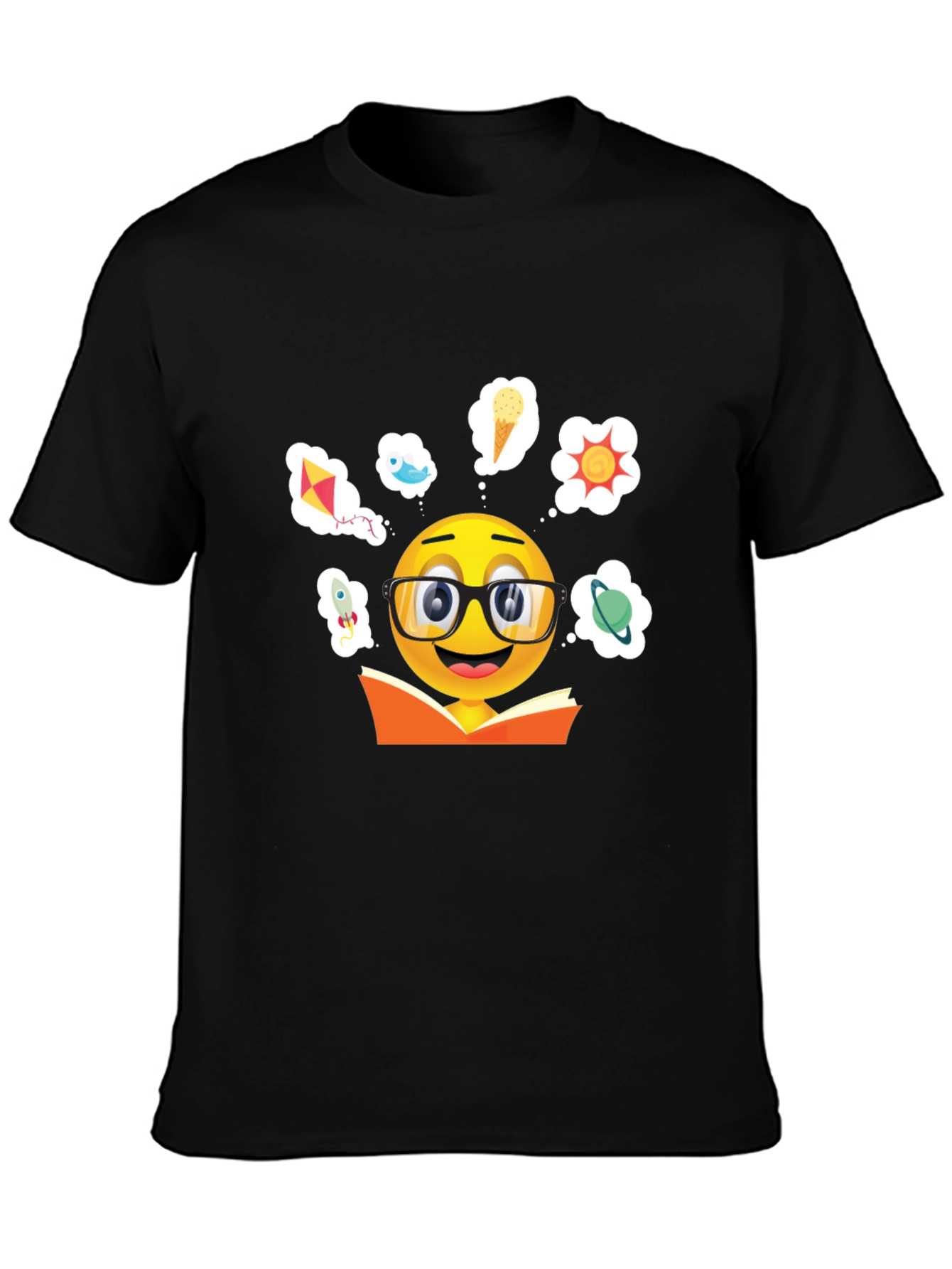 Black Bookworm Emoji Graphic T-Shirt view 3