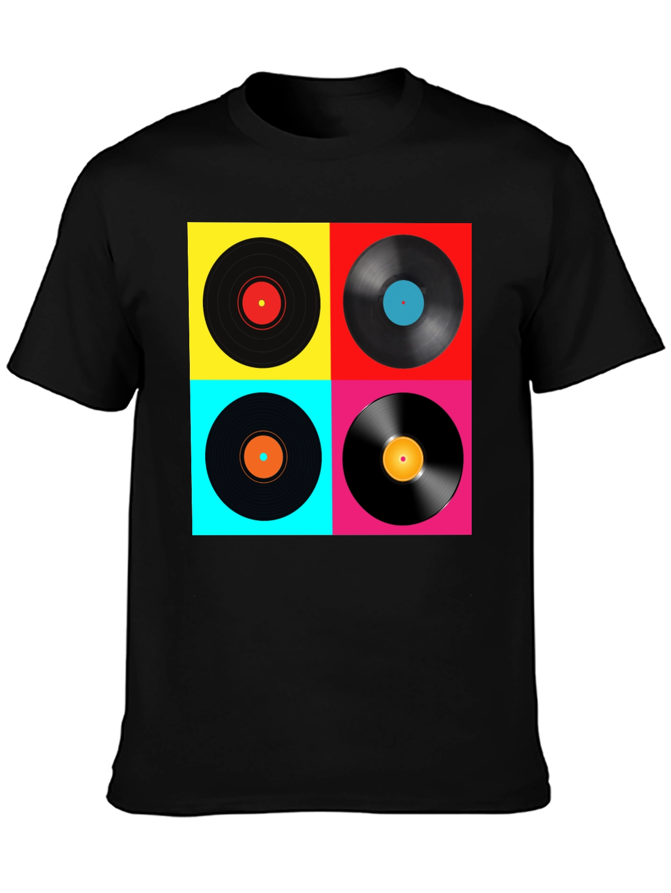 Black Retro Vinyl Record T-Shirt - Colorful Music Tee view 3