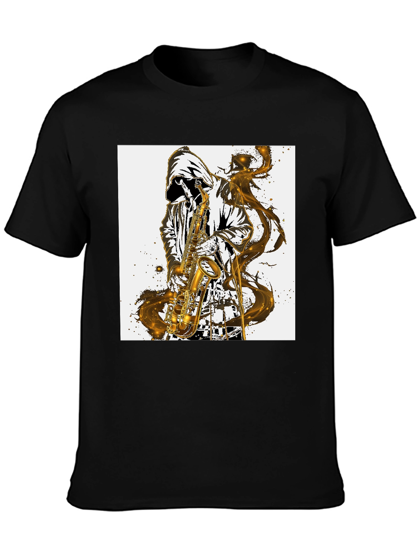 Black Saxophone Player Graphic T-Shirt - Cool Musician Tee view 3