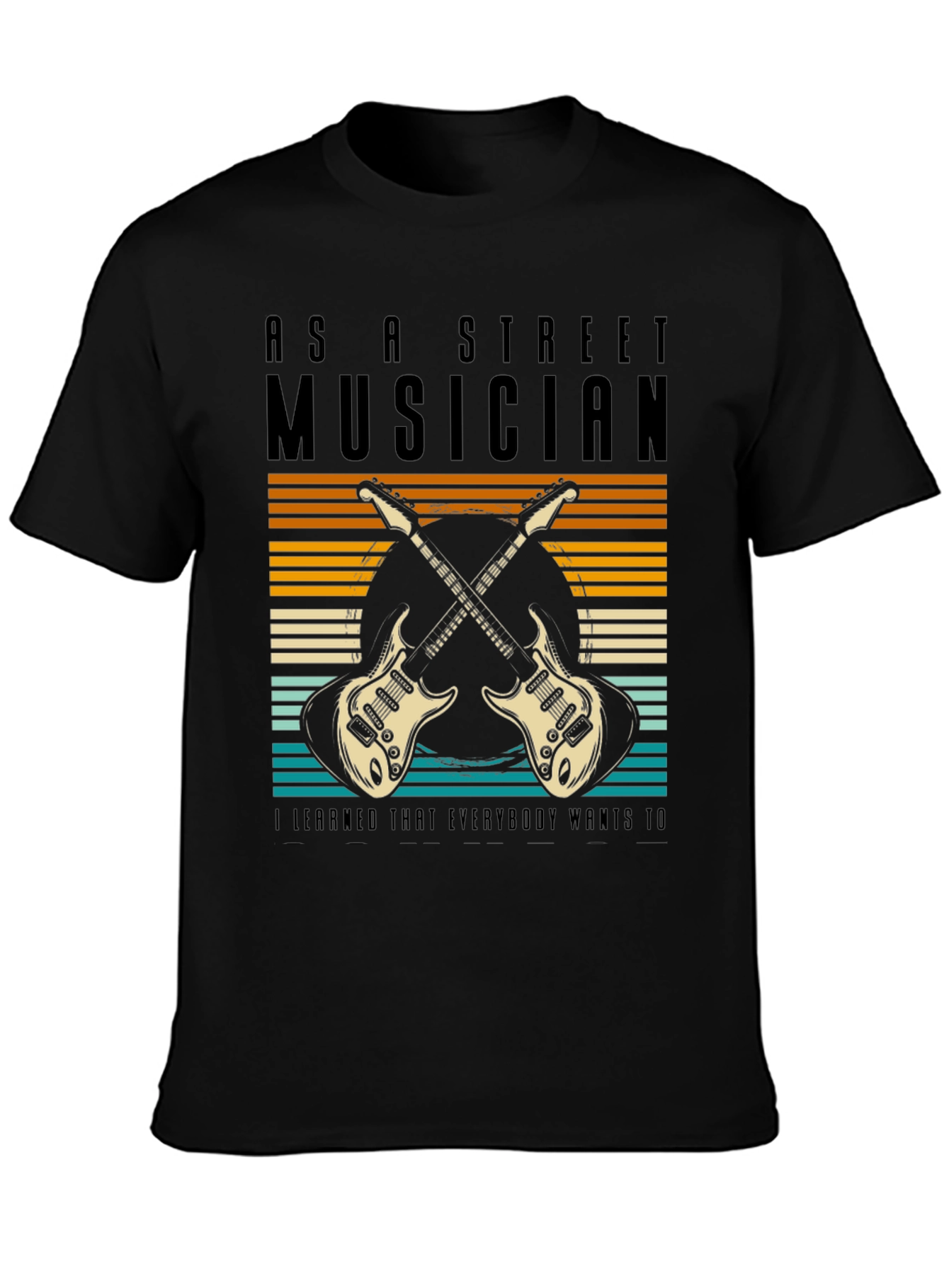 Black Street Musician Guitar T-Shirt view 3