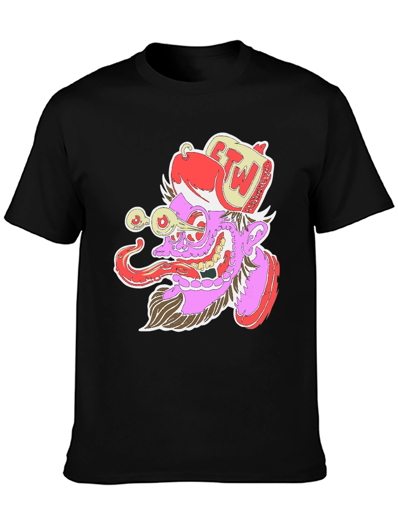 Black Grotesque Cartoon Graphic Print Black T-Shirt view 3