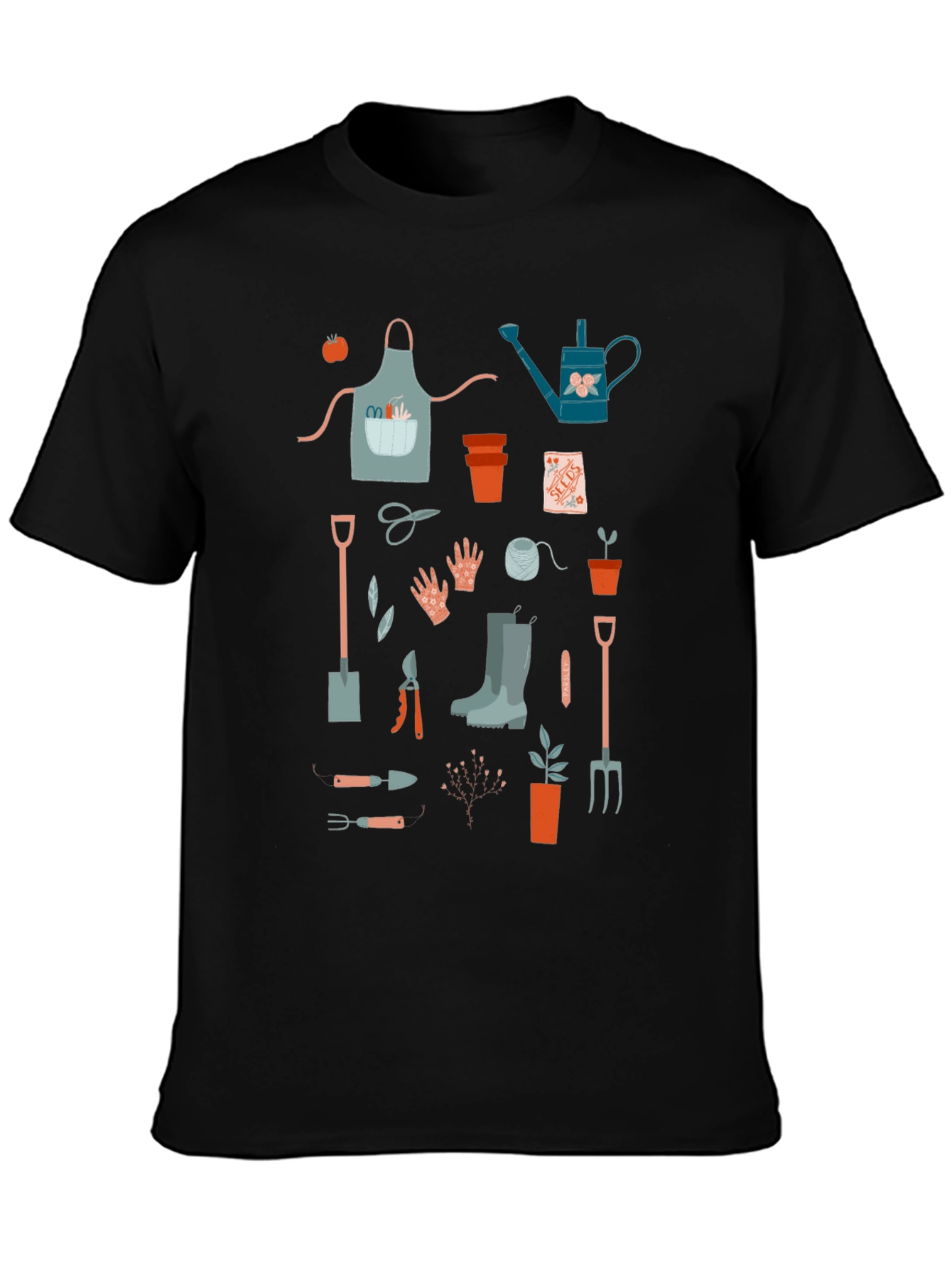 Black Gardening Tools Graphic Tee - Black Cotton T-Shirt view 3