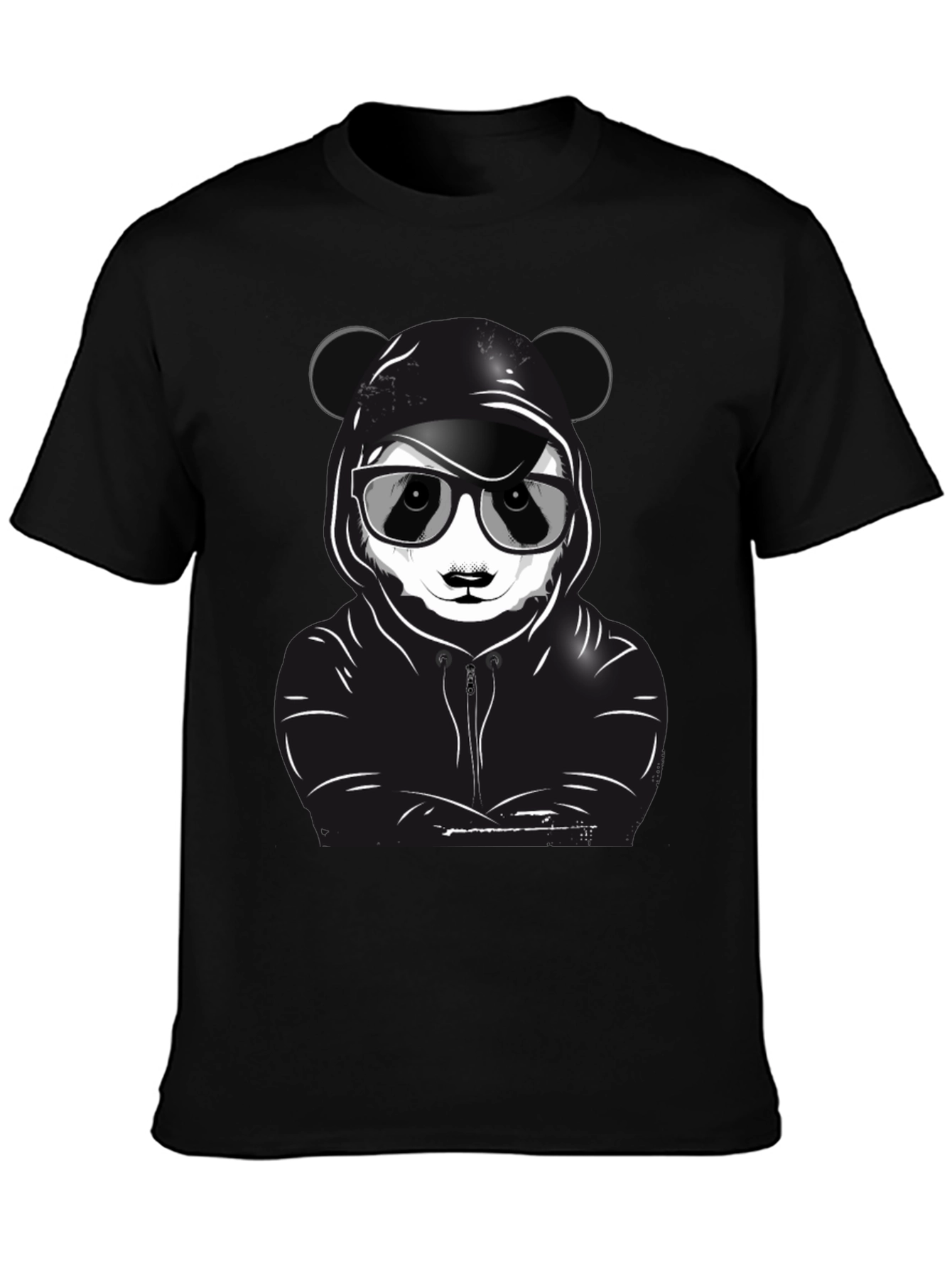 Black Cool Panda Graphic T-Shirt - Black Crew Neck Tee view 3