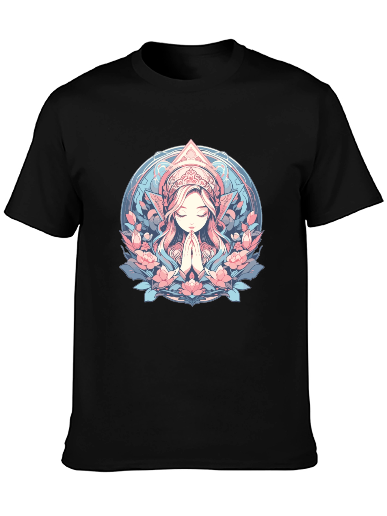 Black Praying Woman Floral T-Shirt view 3