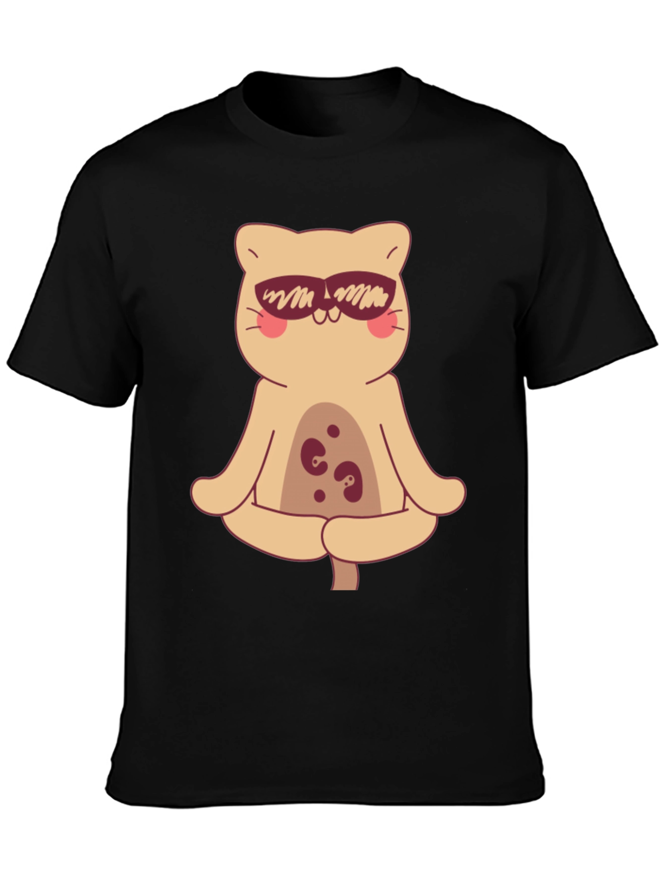 Black Cool Cat Meditating T-Shirt view 3