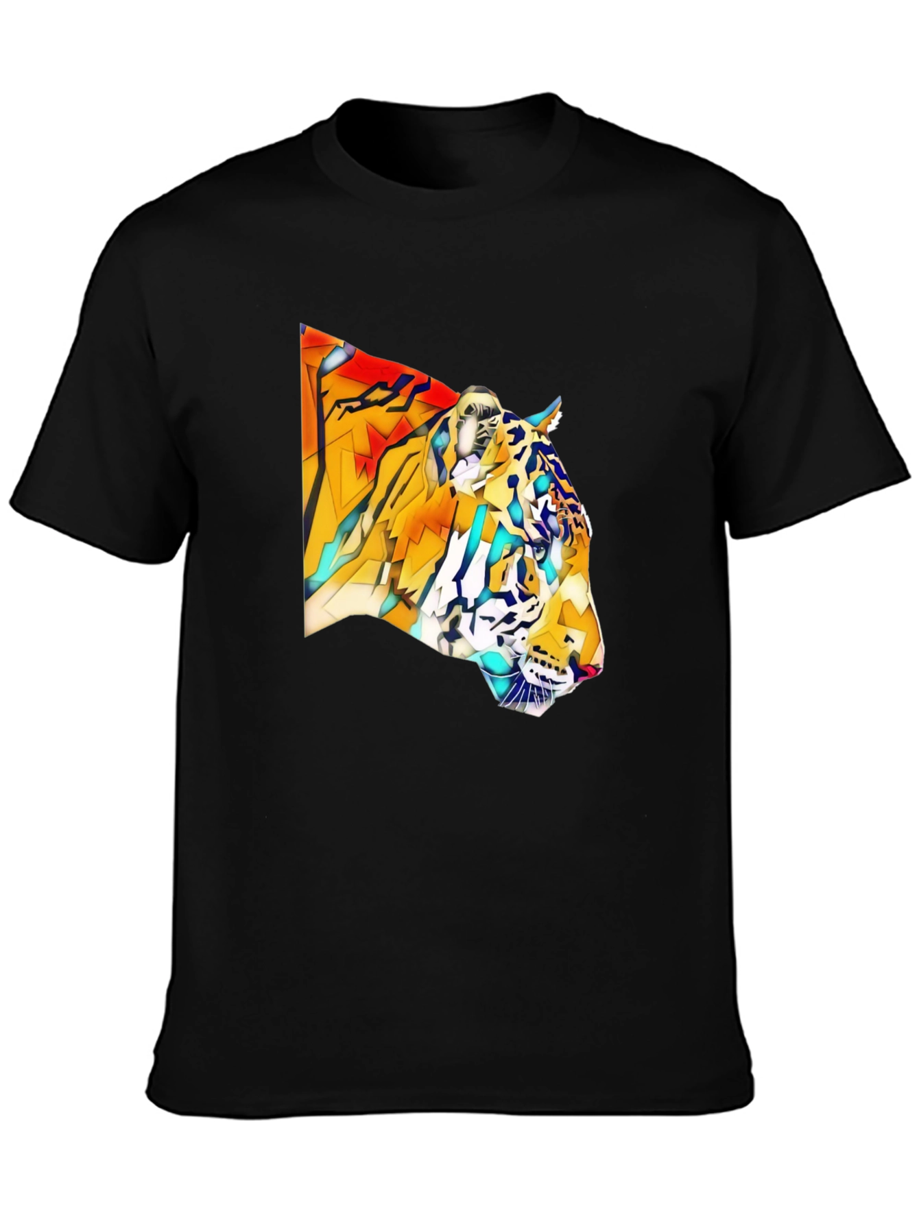 Black Geometric Tiger Graphic Black T-Shirt view 3