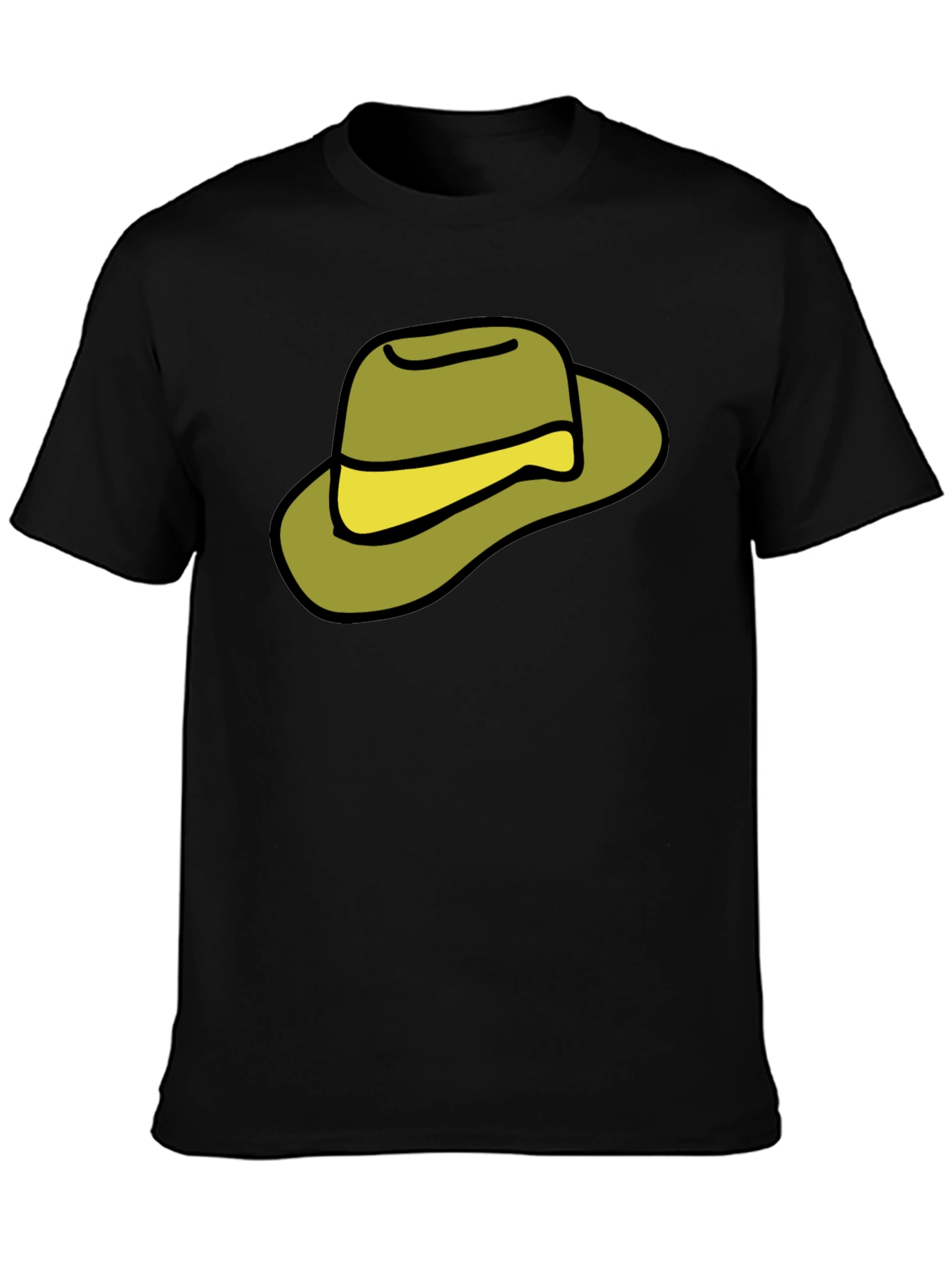 Black Cartoon Hat Graphic Tee - Casual Black T-Shirt view 3