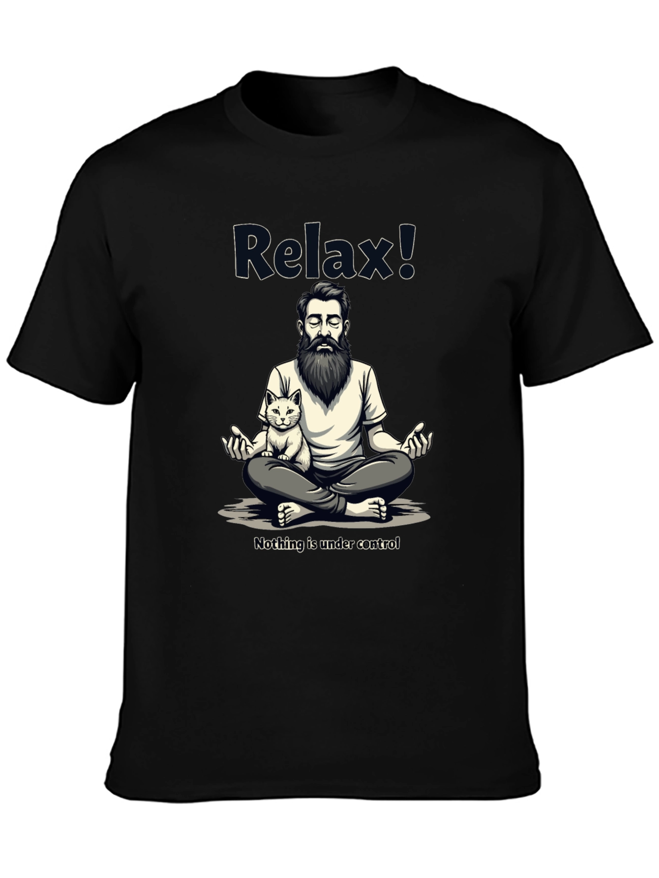 Black Relax! Meditation Cat Graphic Tee - Comfy Cotton view 3