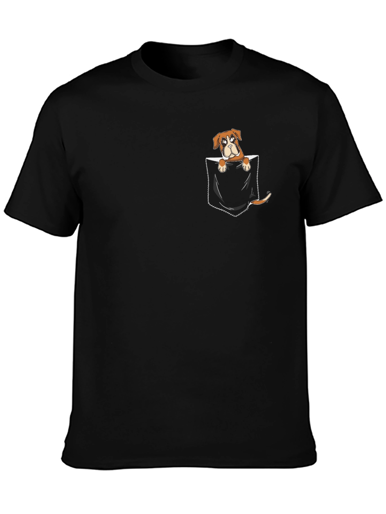 Black Pocket Dog Graphic T-Shirt -  Cute Cartoon Boxer Tee view 3