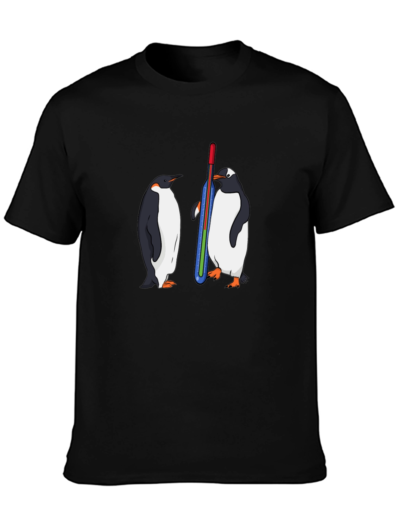 Black Penguin Thermometer Graphic Tee - Cool Animal Design view 3