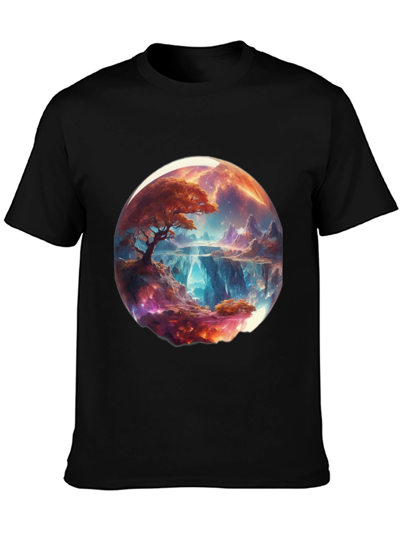 Black Fantasy Landscape Graphic Tee - Black Cotton Blend view 3