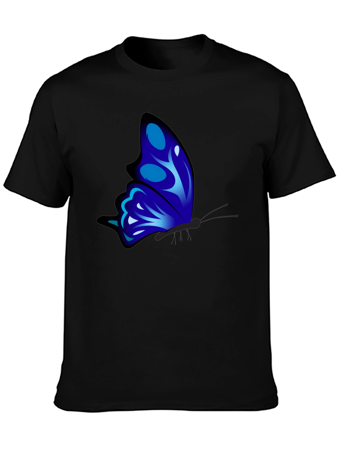 Black Blue Butterfly Graphic T-Shirt view 3