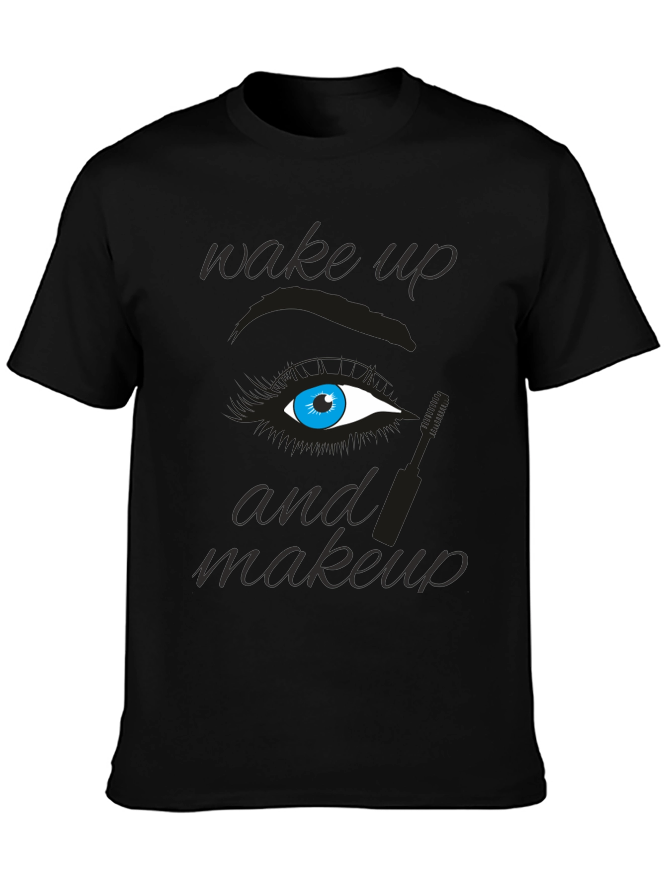 Black Wake Up and Makeup Graphic Tee view 3