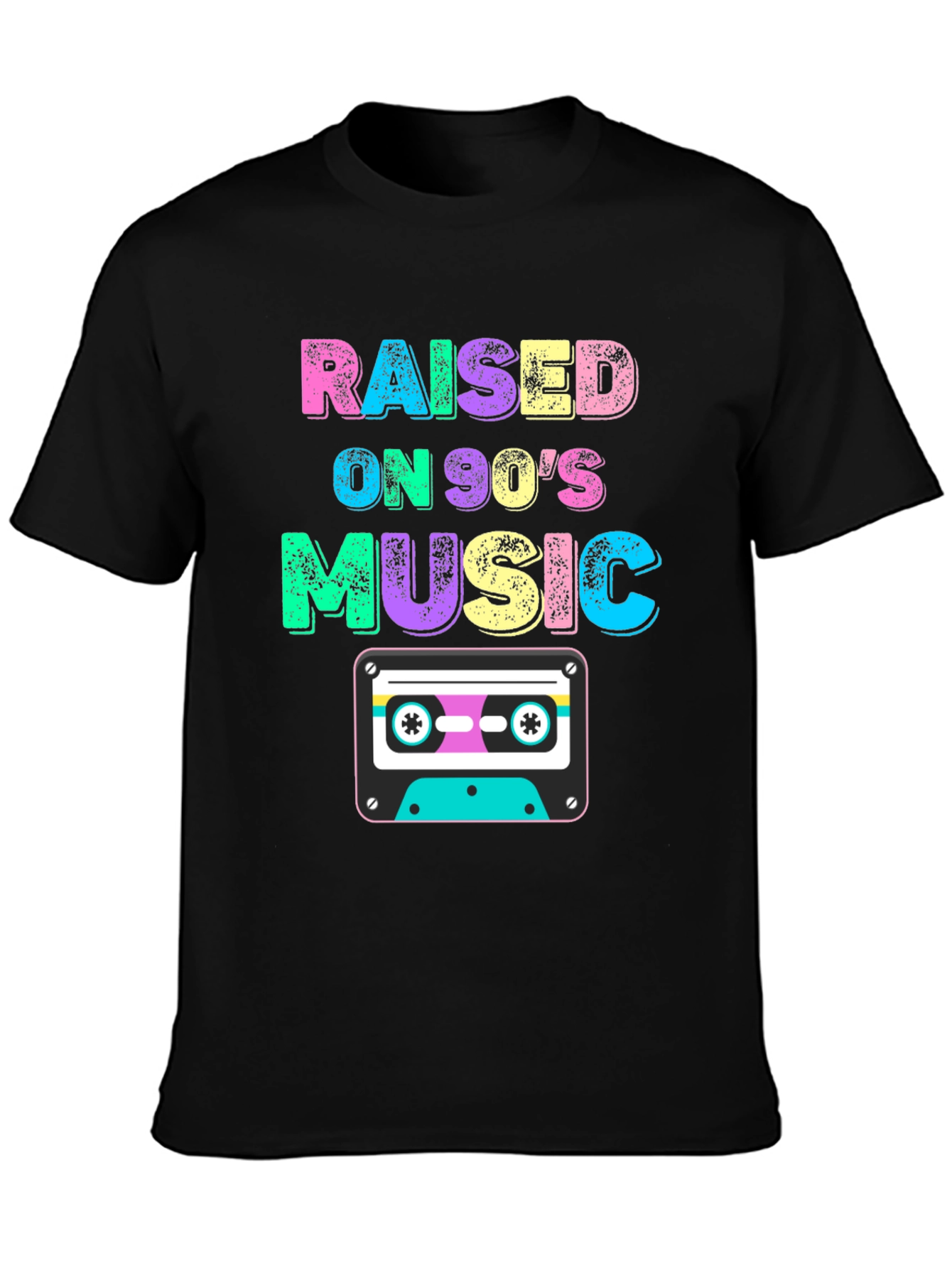 Black Raised on 90's Music Black T-Shirt view 3