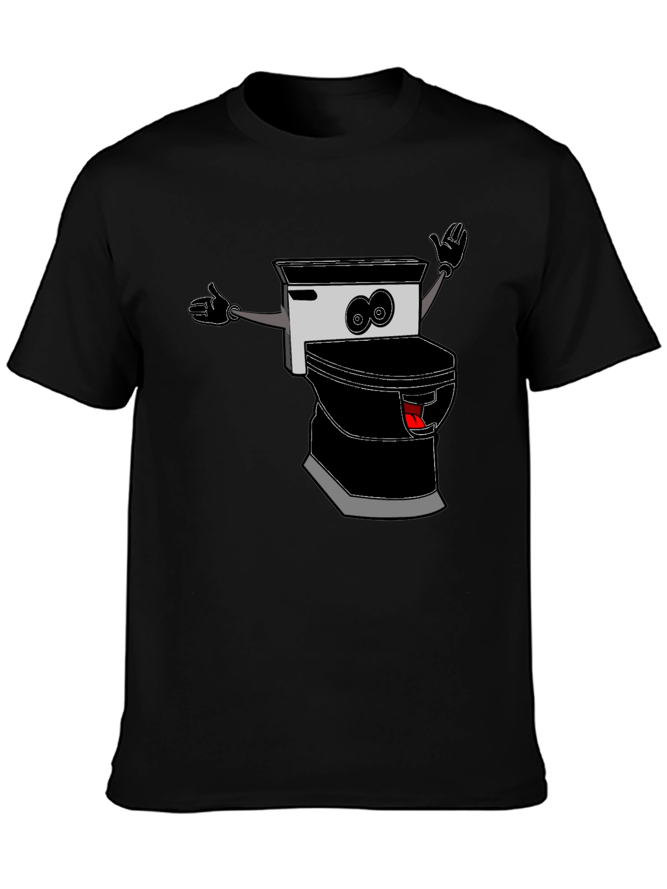 Black Funny Toilet Cartoon Graphic Tee view 3