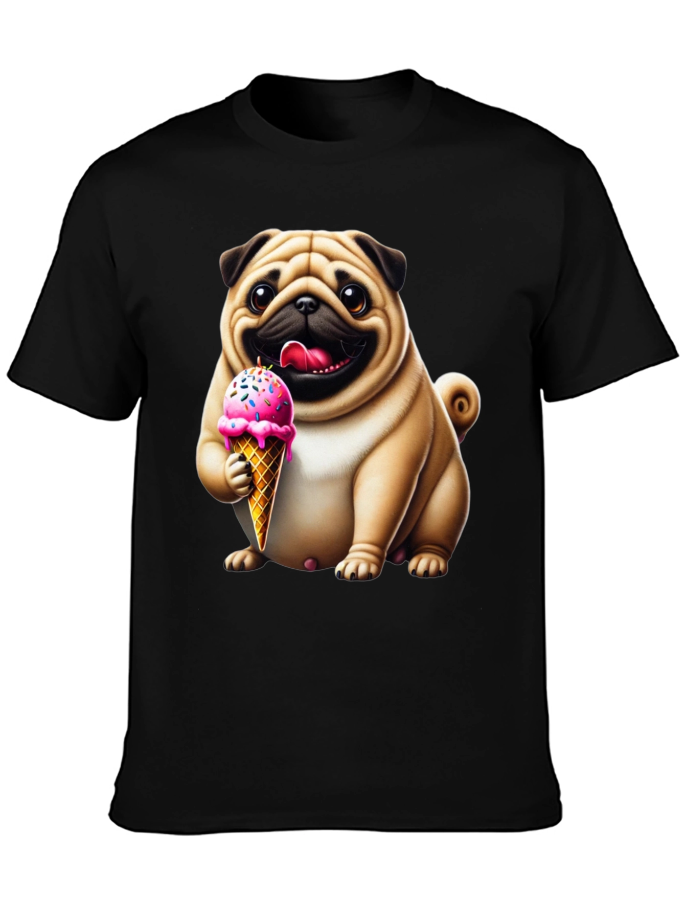 Black Pug Ice Cream T-Shirt - Adorable Dog Tee view 3