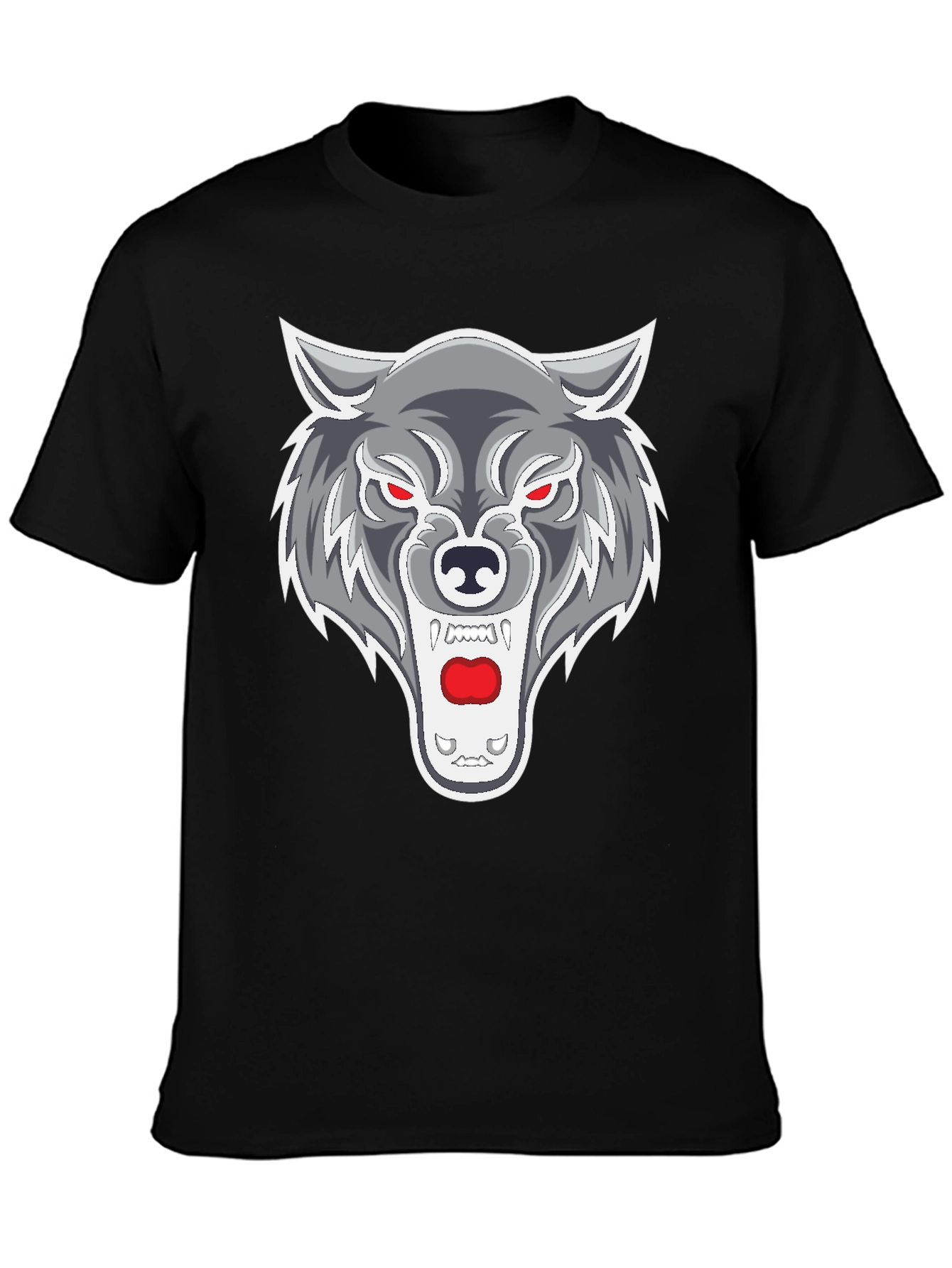Black Men's Black T-Shirt with Wolf Graphic view 3