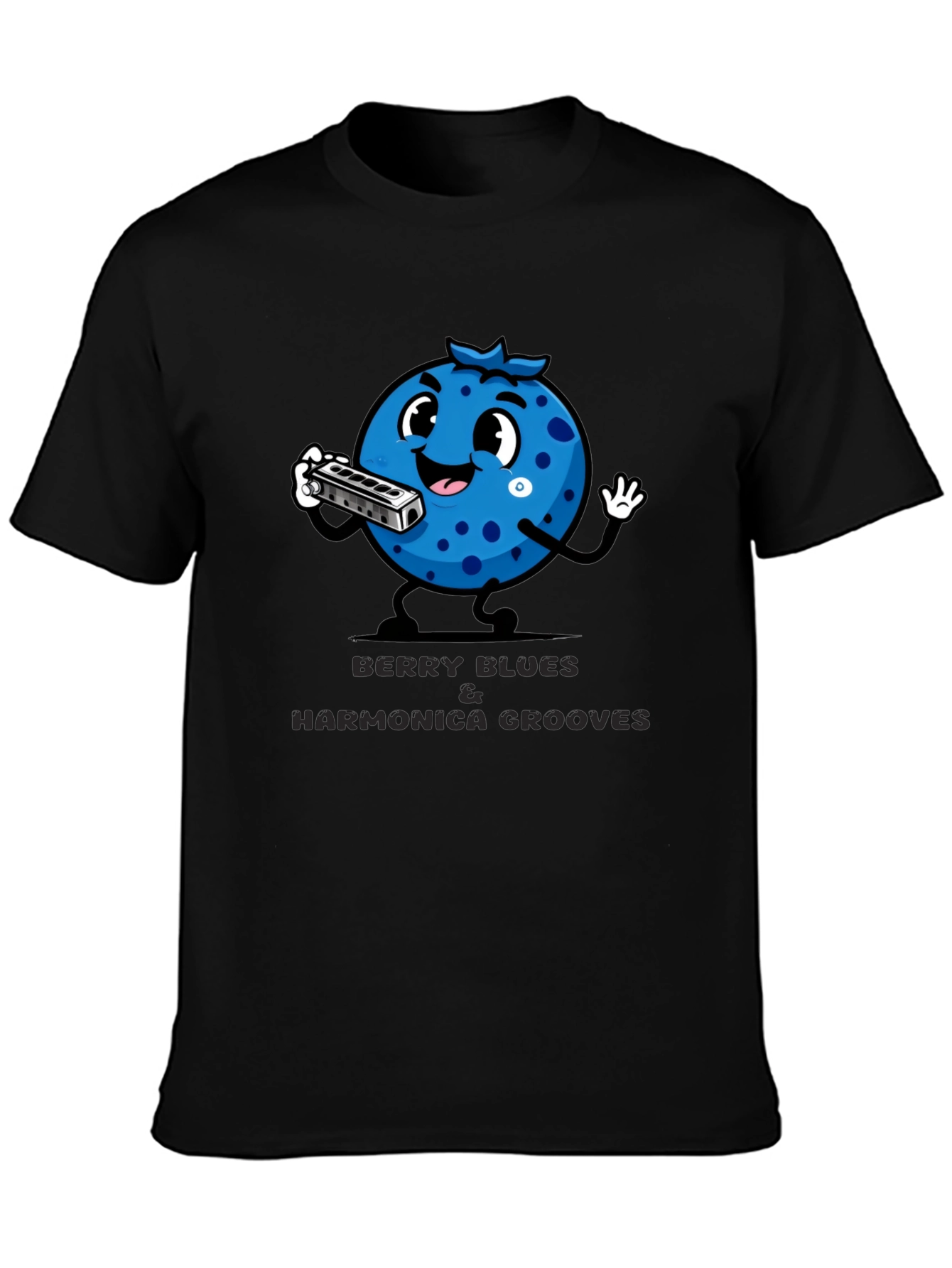 Black Berry Blues Harmonica Grooves T-Shirt view 3