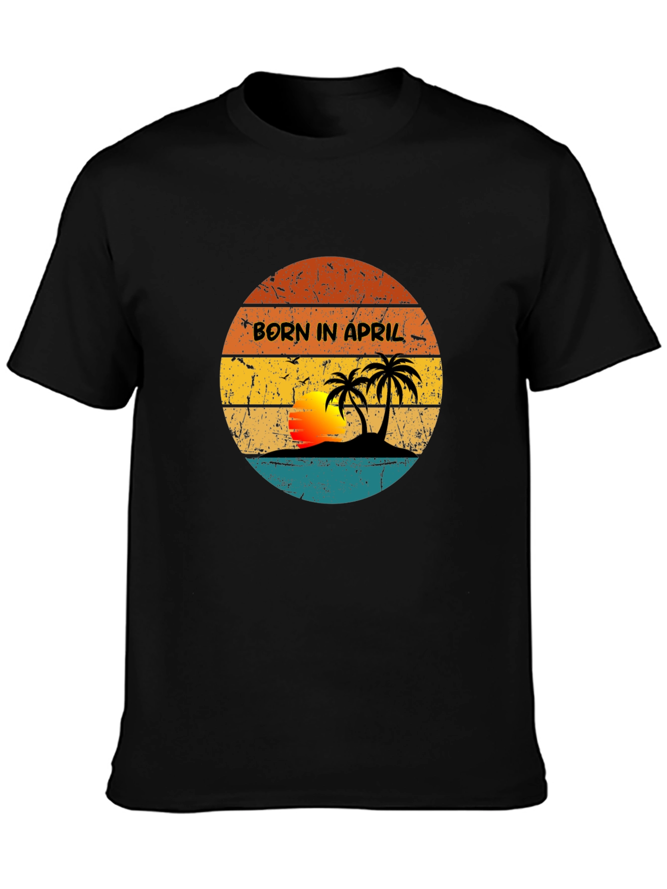 Black Born In April Retro Sunset Graphic T-Shirt view 3