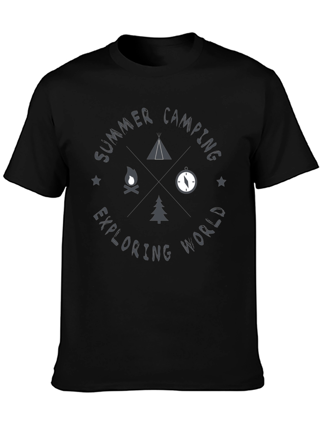 Black Summer Camping T-Shirt - Exploring World view 3