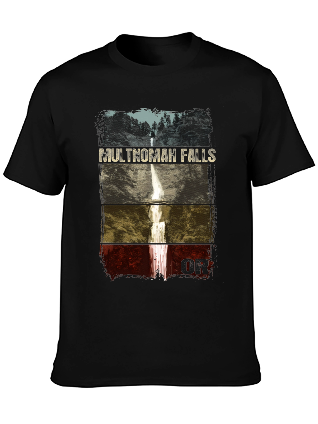 Black Multnomah Falls Graphic T-Shirt view 3