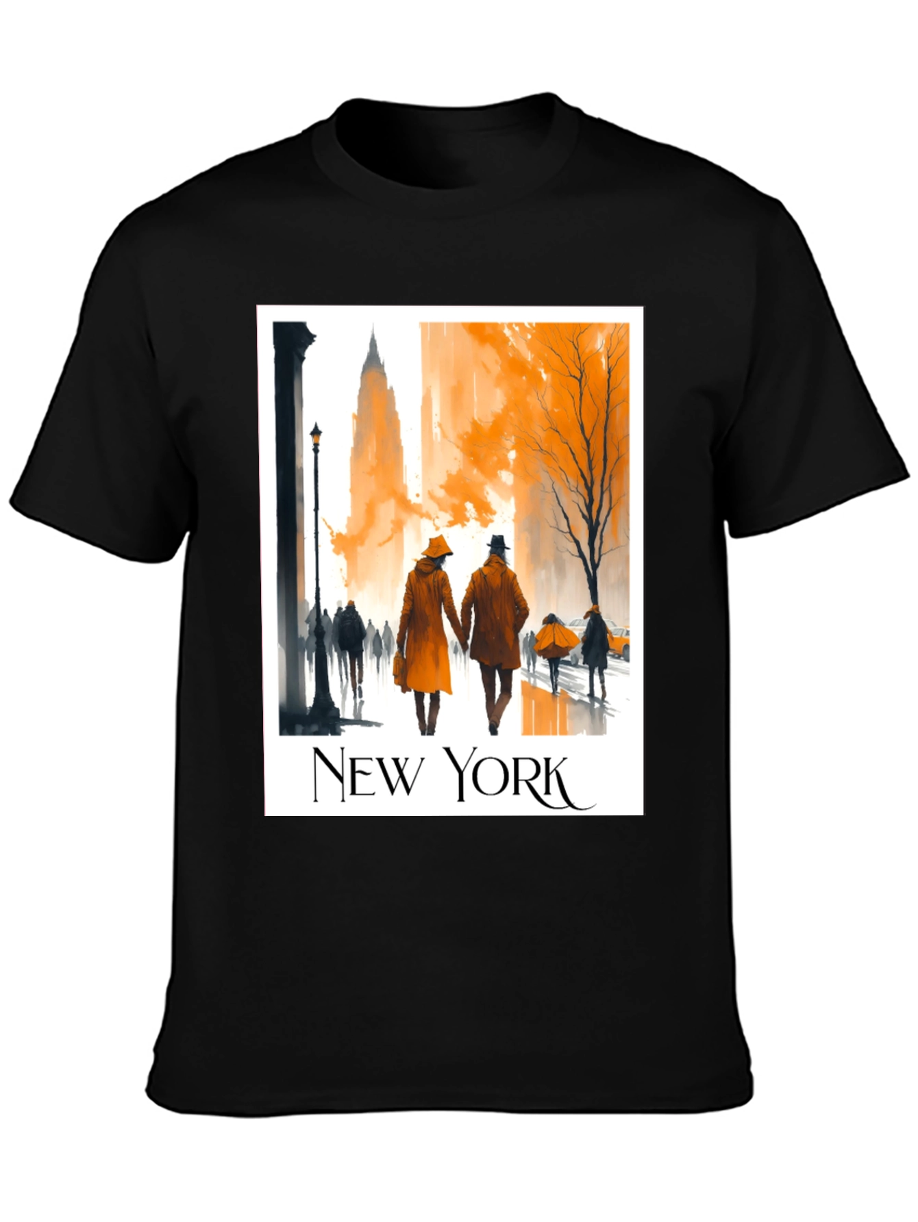 Black New York City Autumn Walk T-Shirt view 3