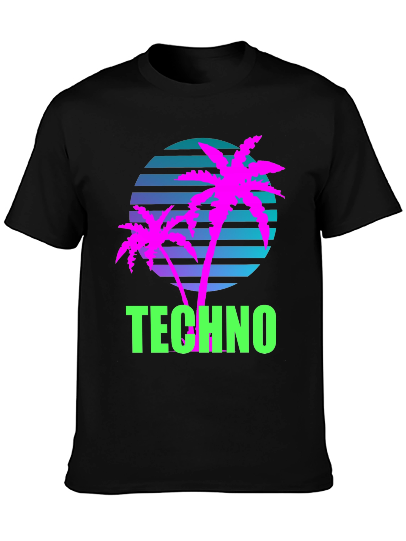 Black Retro Techno Palm T-Shirt - Vaporwave Style view 3