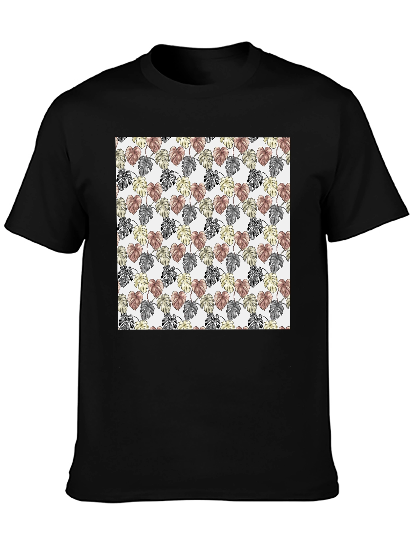 Black Trendy Monstera Leaf Pattern Tee view 3