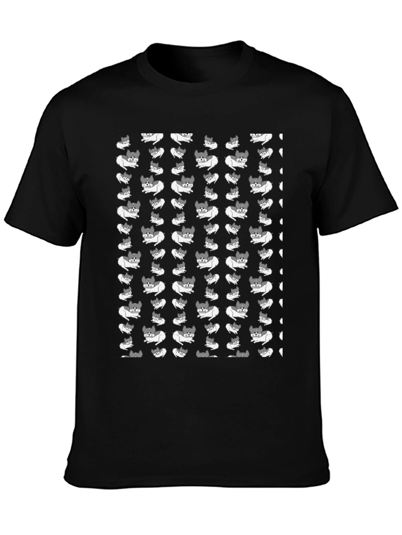 Black Cat Pattern Black T-Shirt view 3