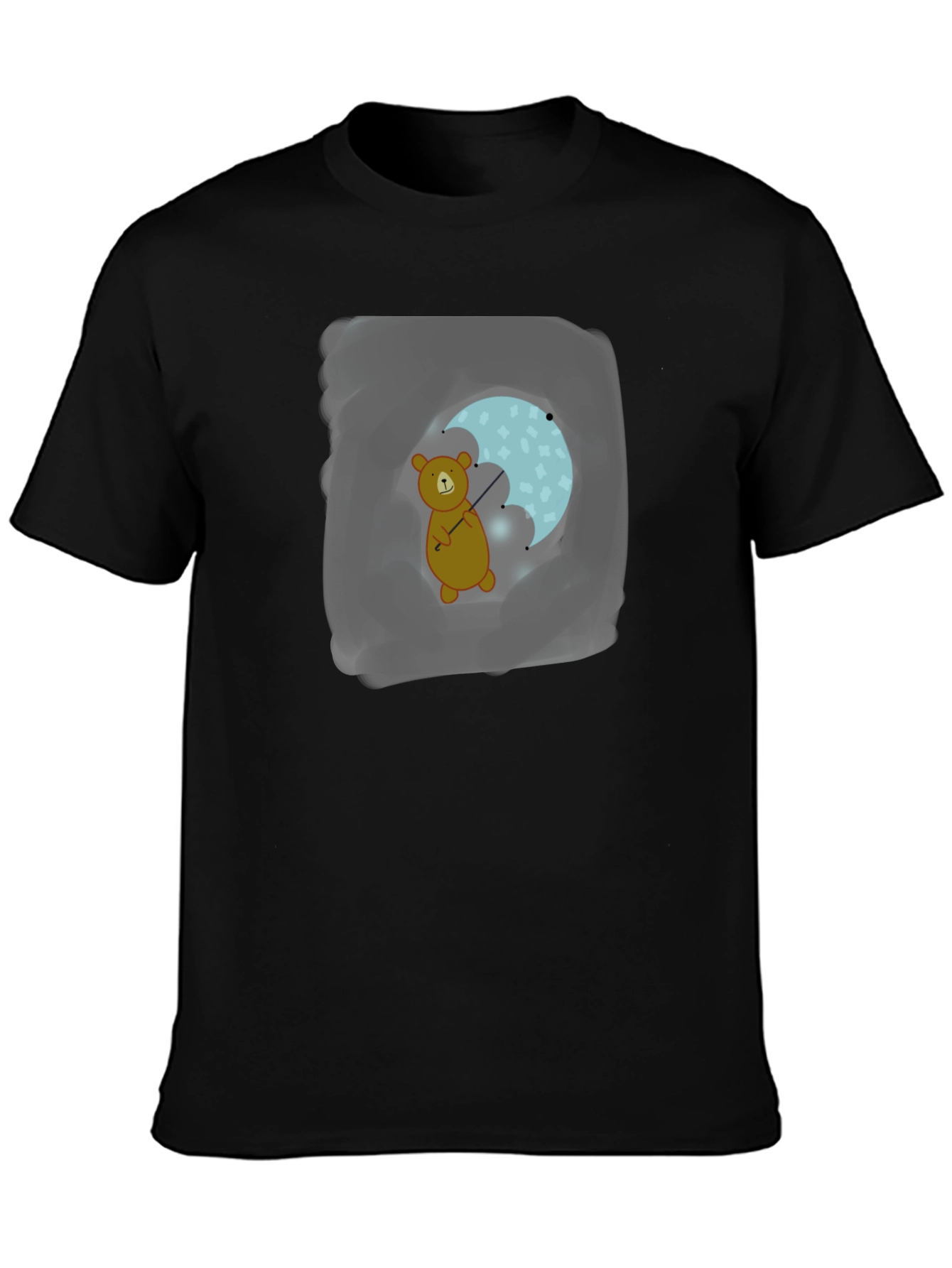 Black Bear with Umbrella Black T-Shirt view 3