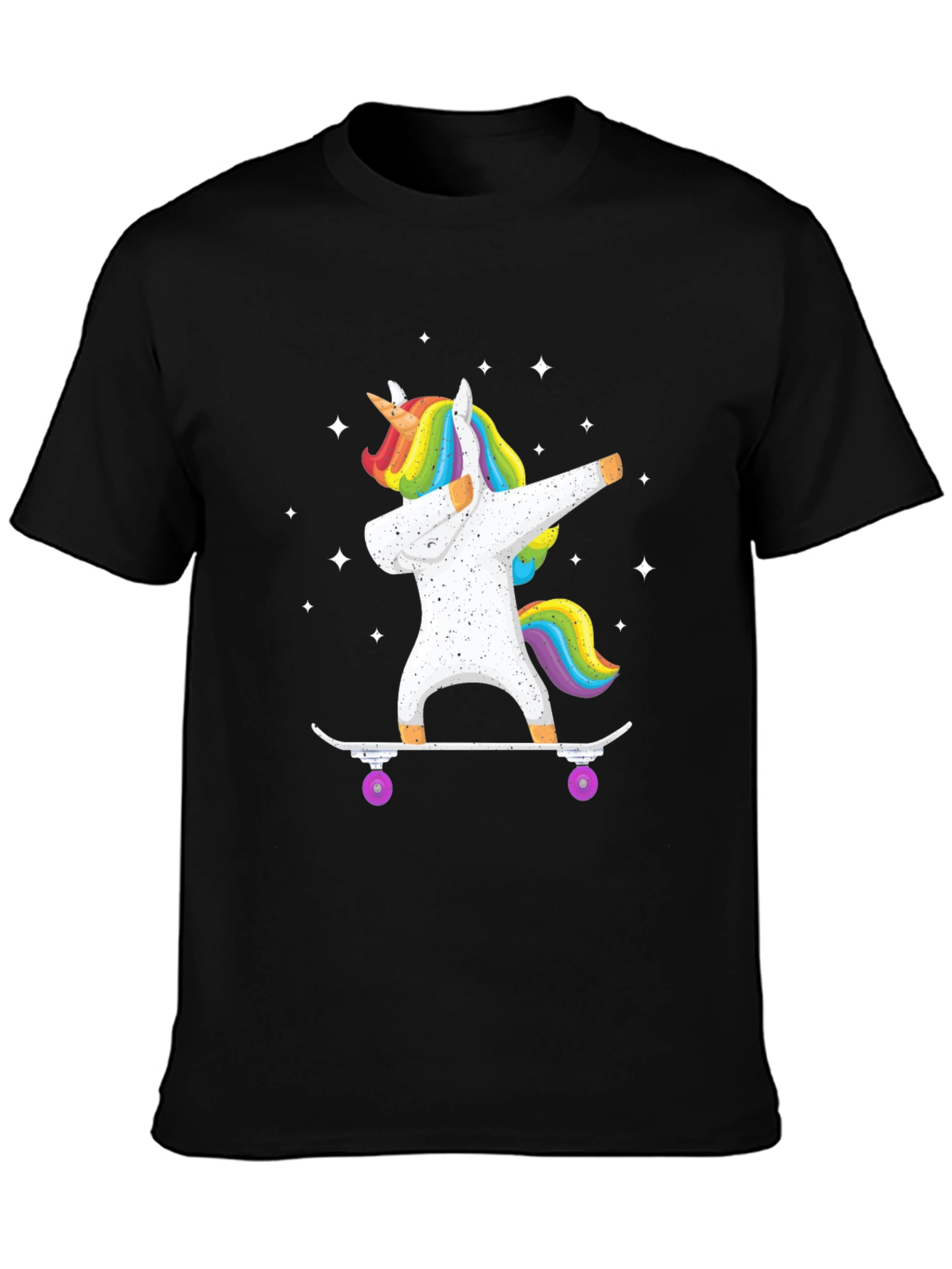 Black Dabbing Unicorn Skateboard T-Shirt - Black view 3