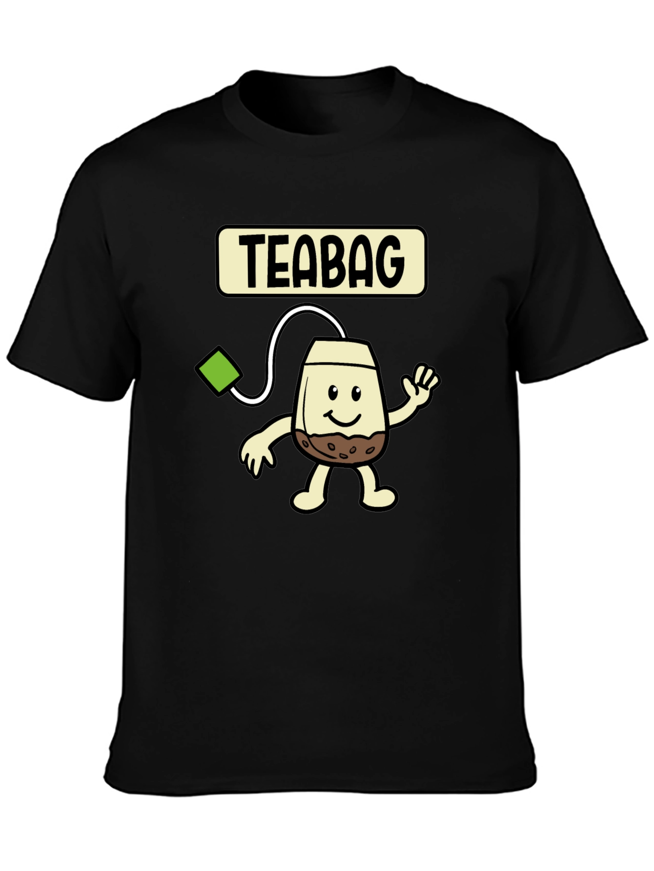Black Funny Teabag Cartoon Graphic T-Shirt view 3
