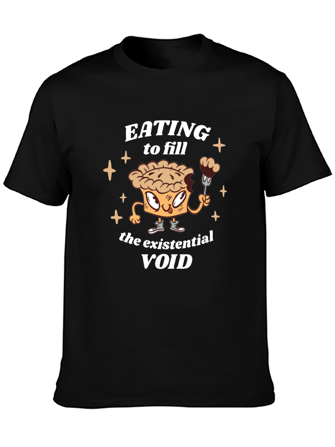 Black Existential Void Eating Pie T-Shirt Funny Foodie Tee view 3