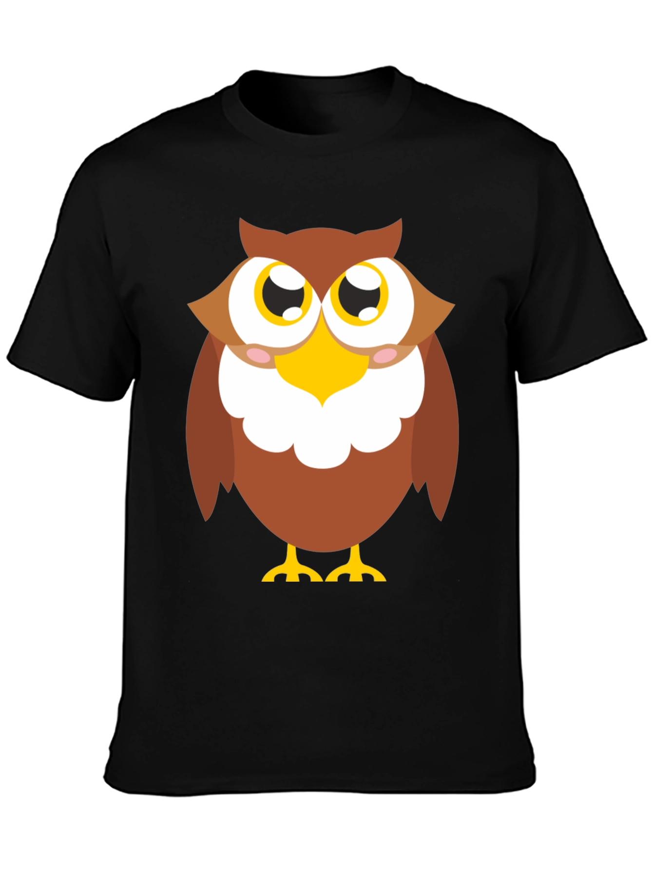 Black Cartoon Owl Graphic T-Shirt - Black Cotton Tee view 3