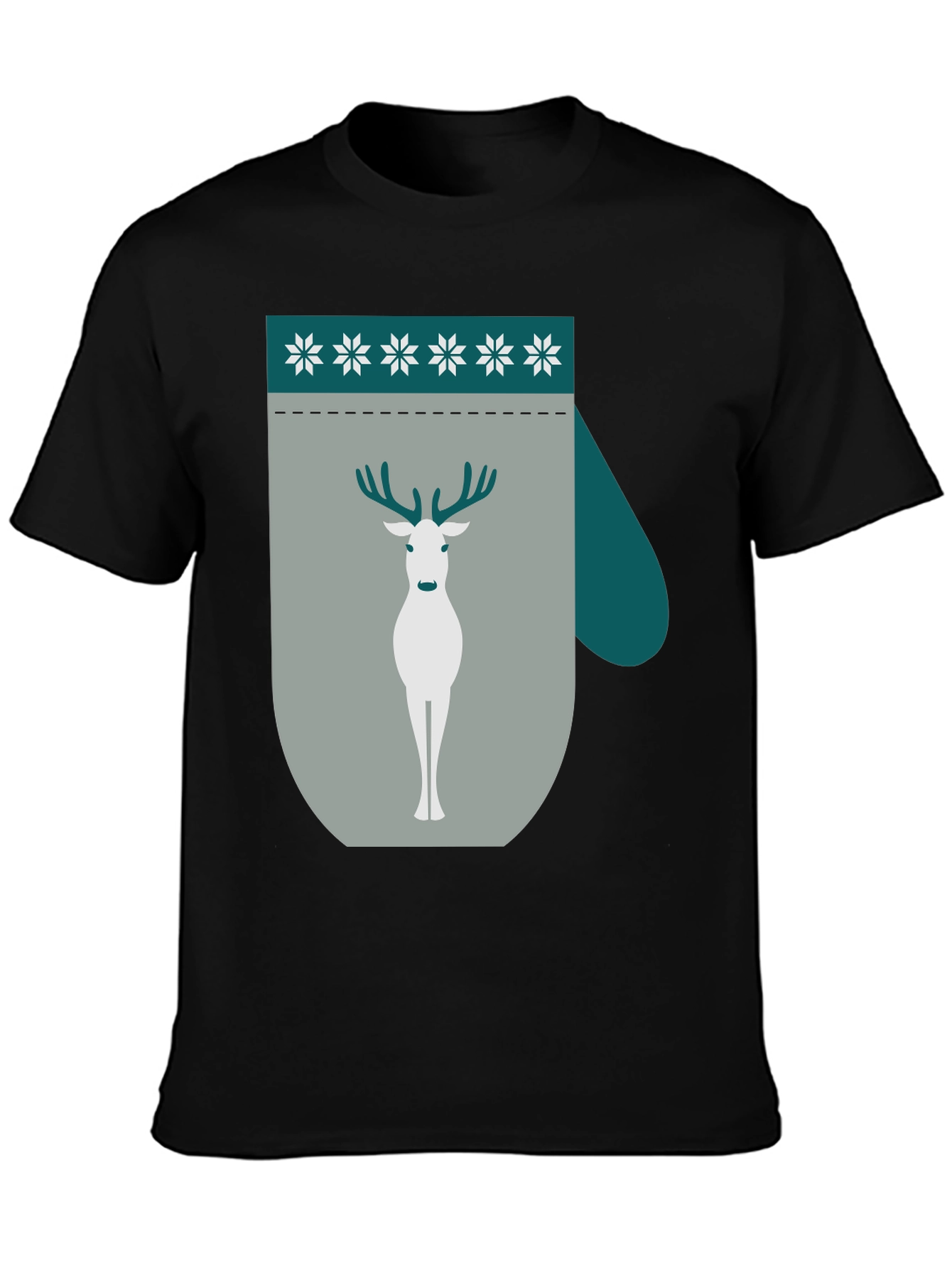 Black Holiday Deer Mitten Graphic Tee view 3