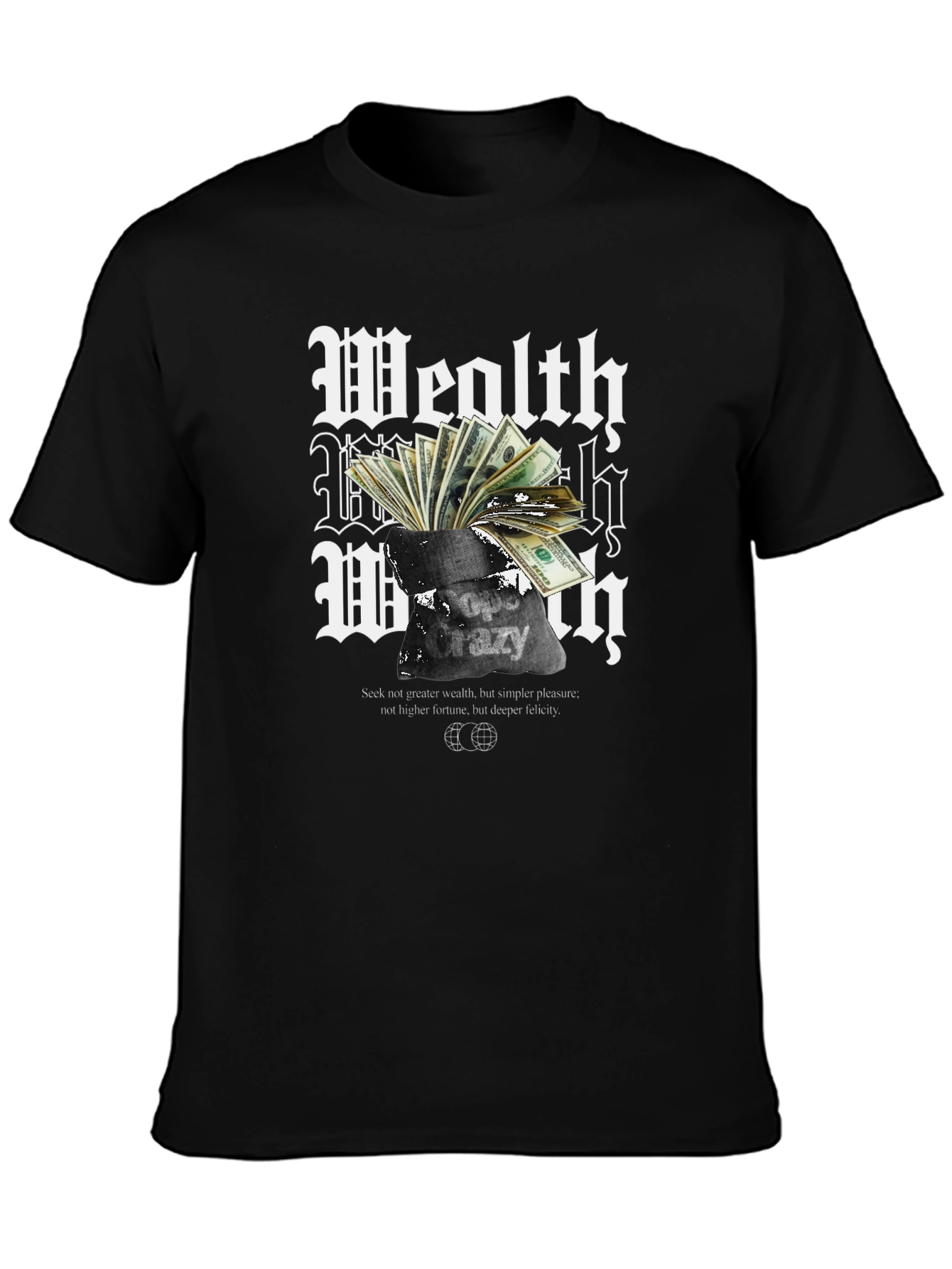 Black Wealth Crazy T-Shirt - Black Graphic Tee view 3