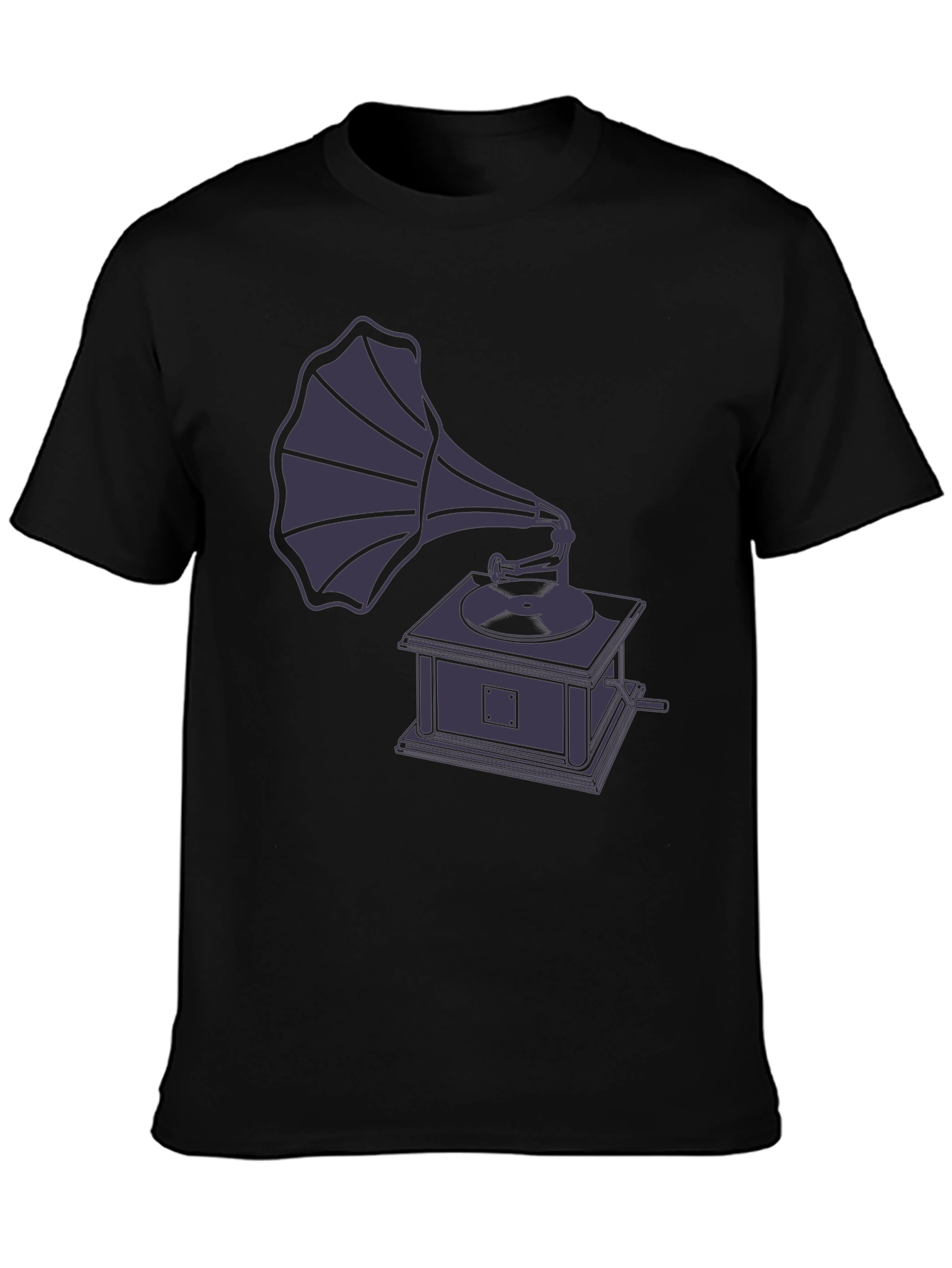 Black Vintage Gramophone Graphic T-Shirt view 3