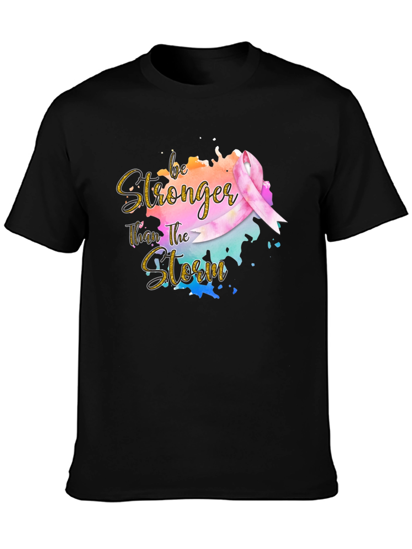 Black Be Stronger Than The Storm Ribbon T-Shirt view 3