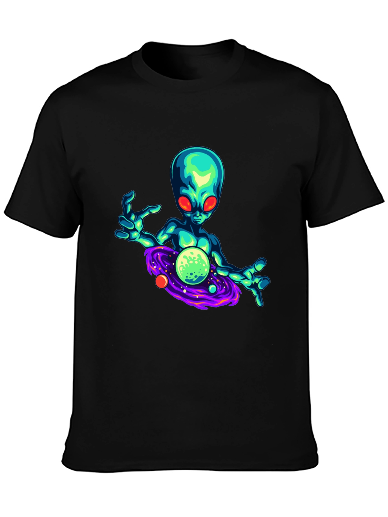 Black Alien Galaxy Graphic T-Shirt - Black view 3
