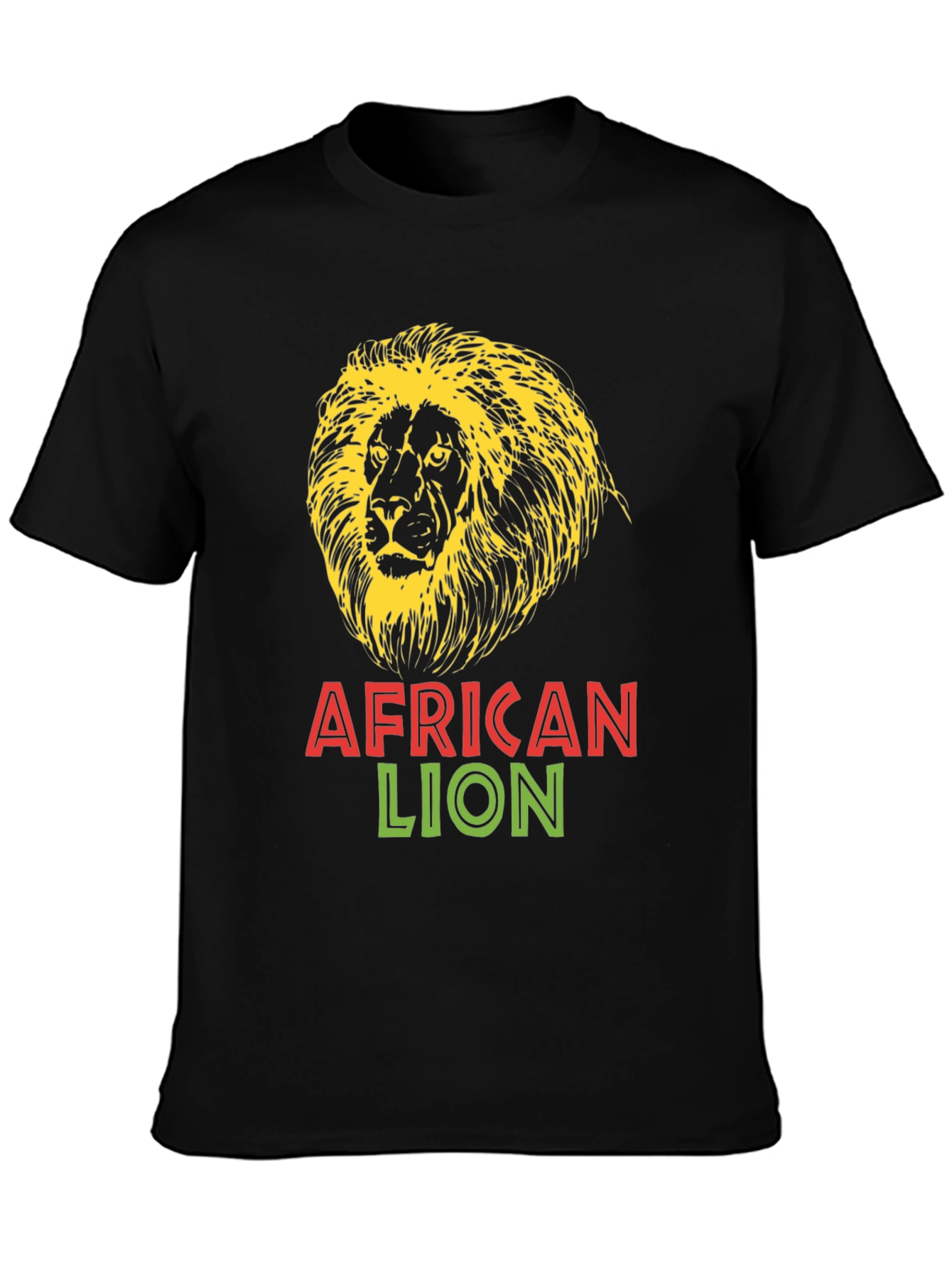 Black African Lion Graphic Tee - Bold Black T-Shirt view 3